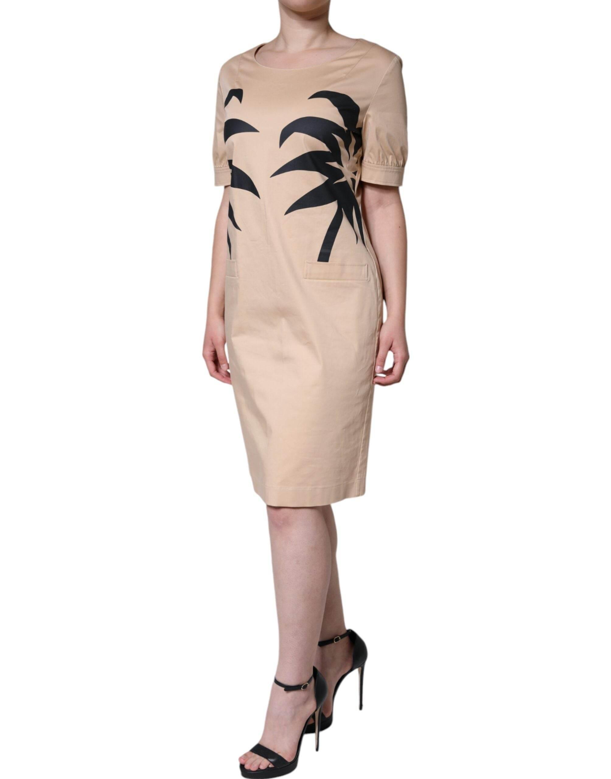 Moschino Beige Cotton Short Sleeve Knee Length Dress - Hilstor