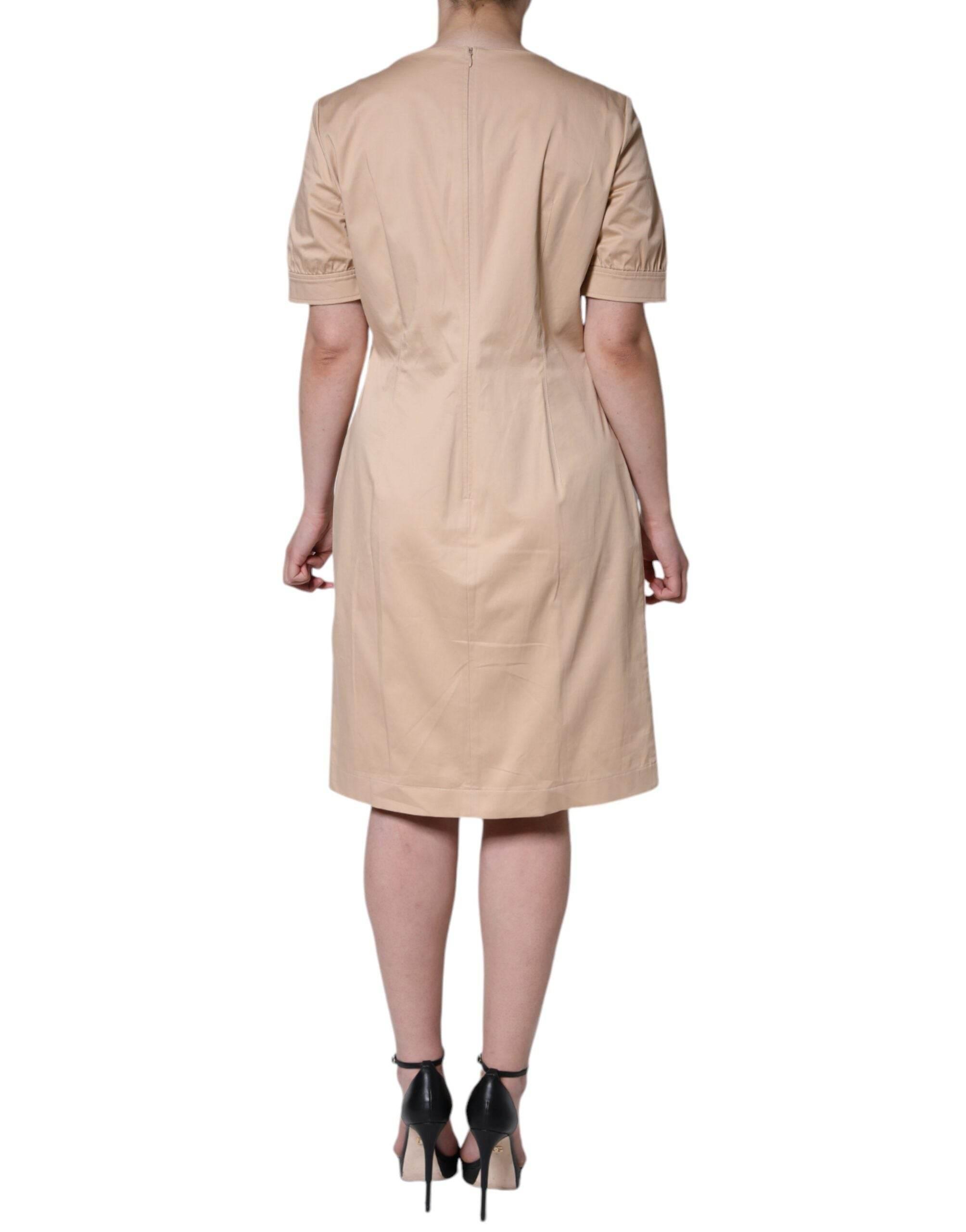 Moschino Beige Cotton Short Sleeve Knee Length Dress - Hilstor