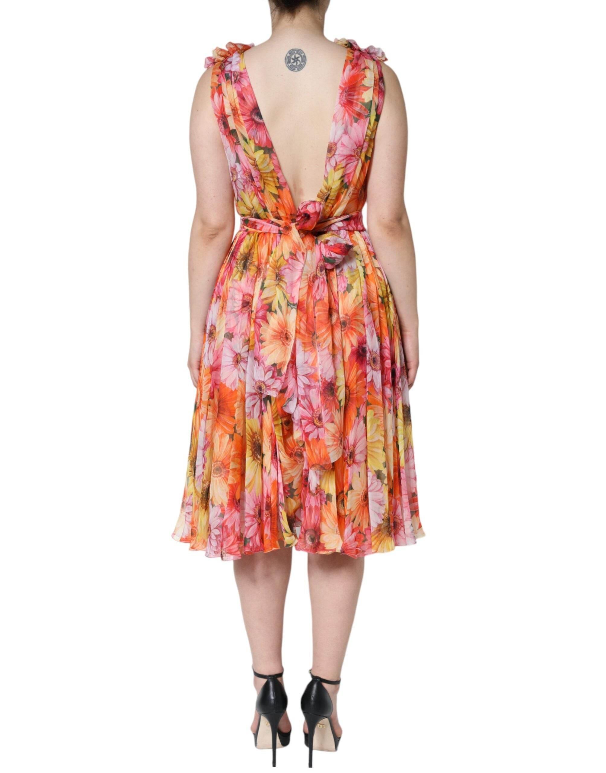 Dolce & Gabbana Multicolor Floral Sleeveless V-neck Midi Dress - Hilstor