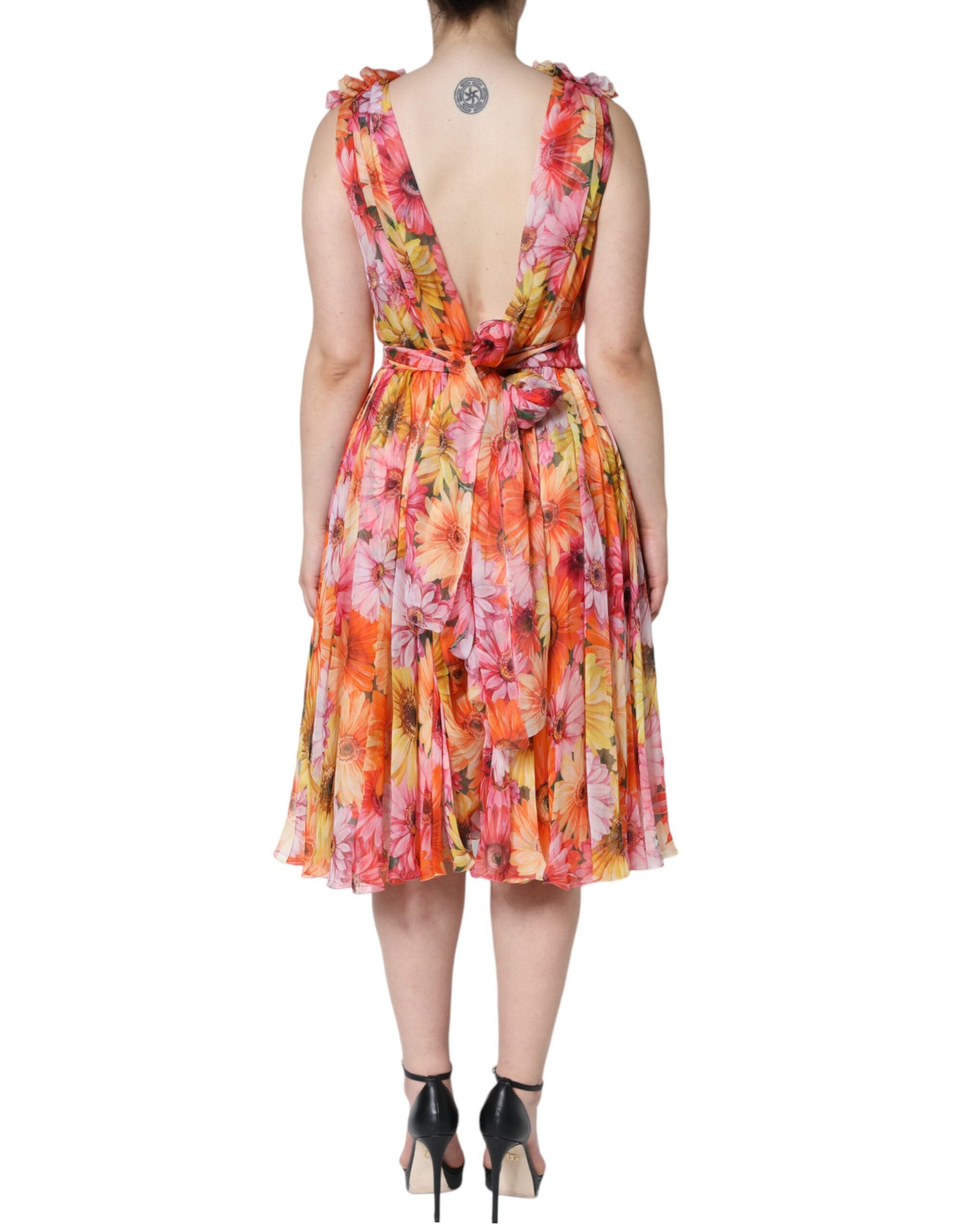Dolce &amp; Gabbana Multicolor Floral ærmeløs midikjole med V-hals