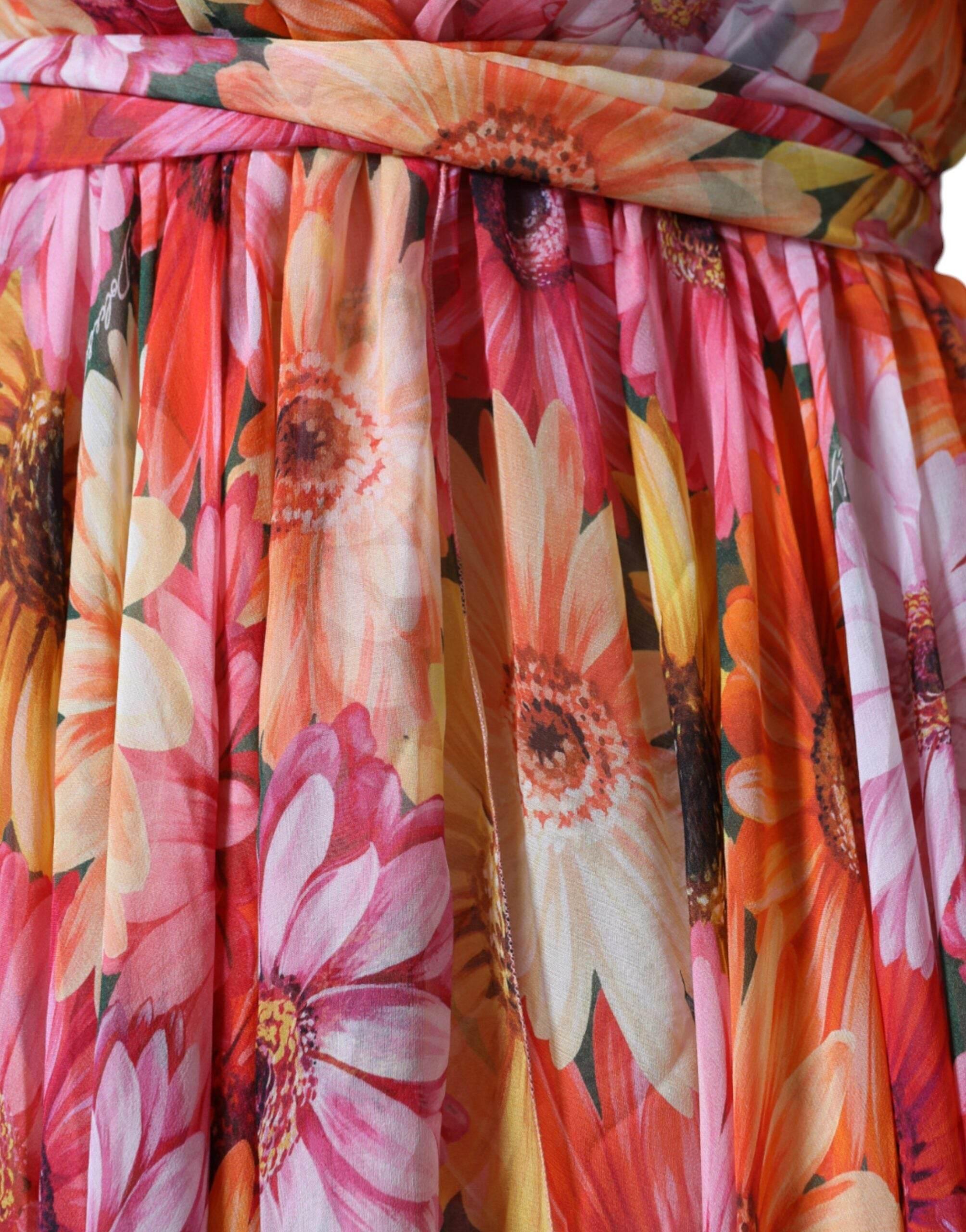 Dolce & Gabbana Multicolor Floral Sleeveless V-neck Midi Dress - Hilstor