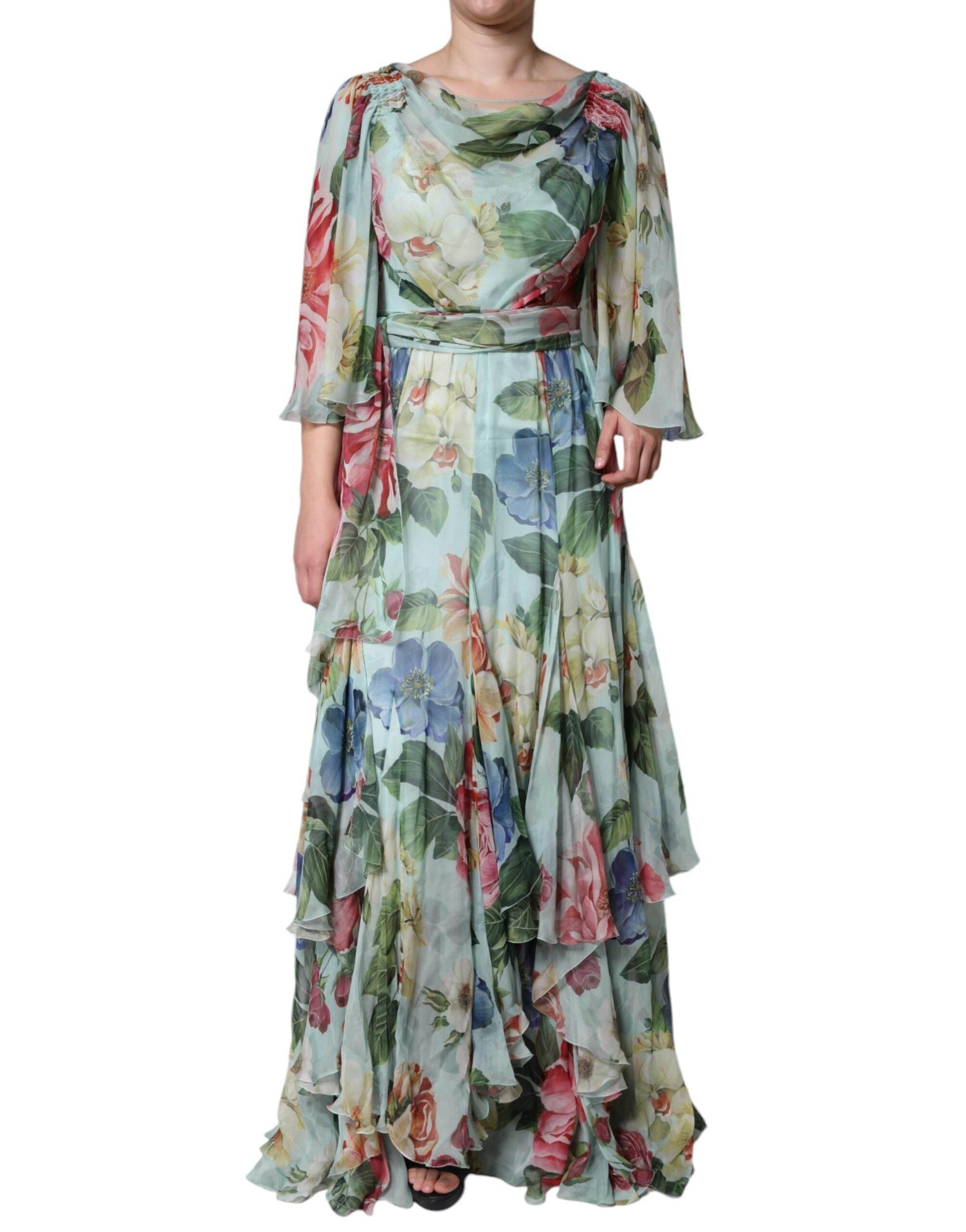Dolce & Gabbana Multicolor Floral Silk Long Gown Dress - Hilstor