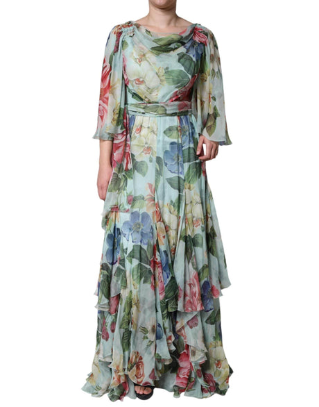 Dolce & Gabbana Multicolor Floral Silk Long Gown Dress - Hilstor