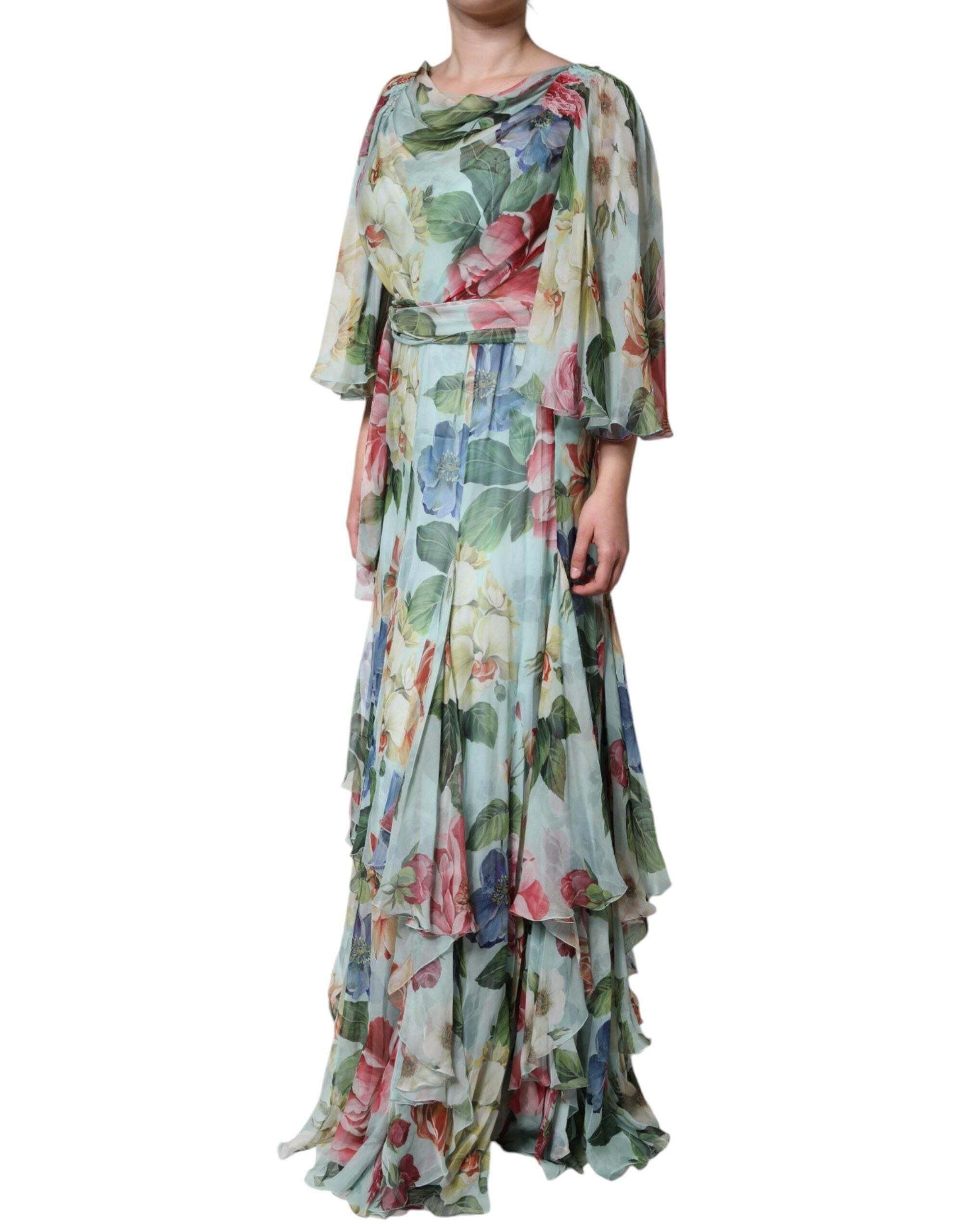 Dolce & Gabbana Multicolor Floral Silk Long Gown Dress - Hilstor
