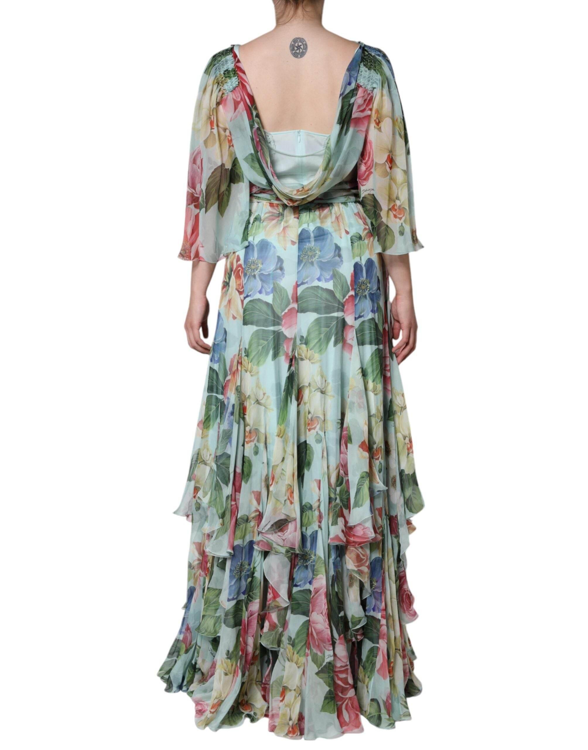 Dolce & Gabbana Multicolor Floral Silk Long Gown Dress - Hilstor