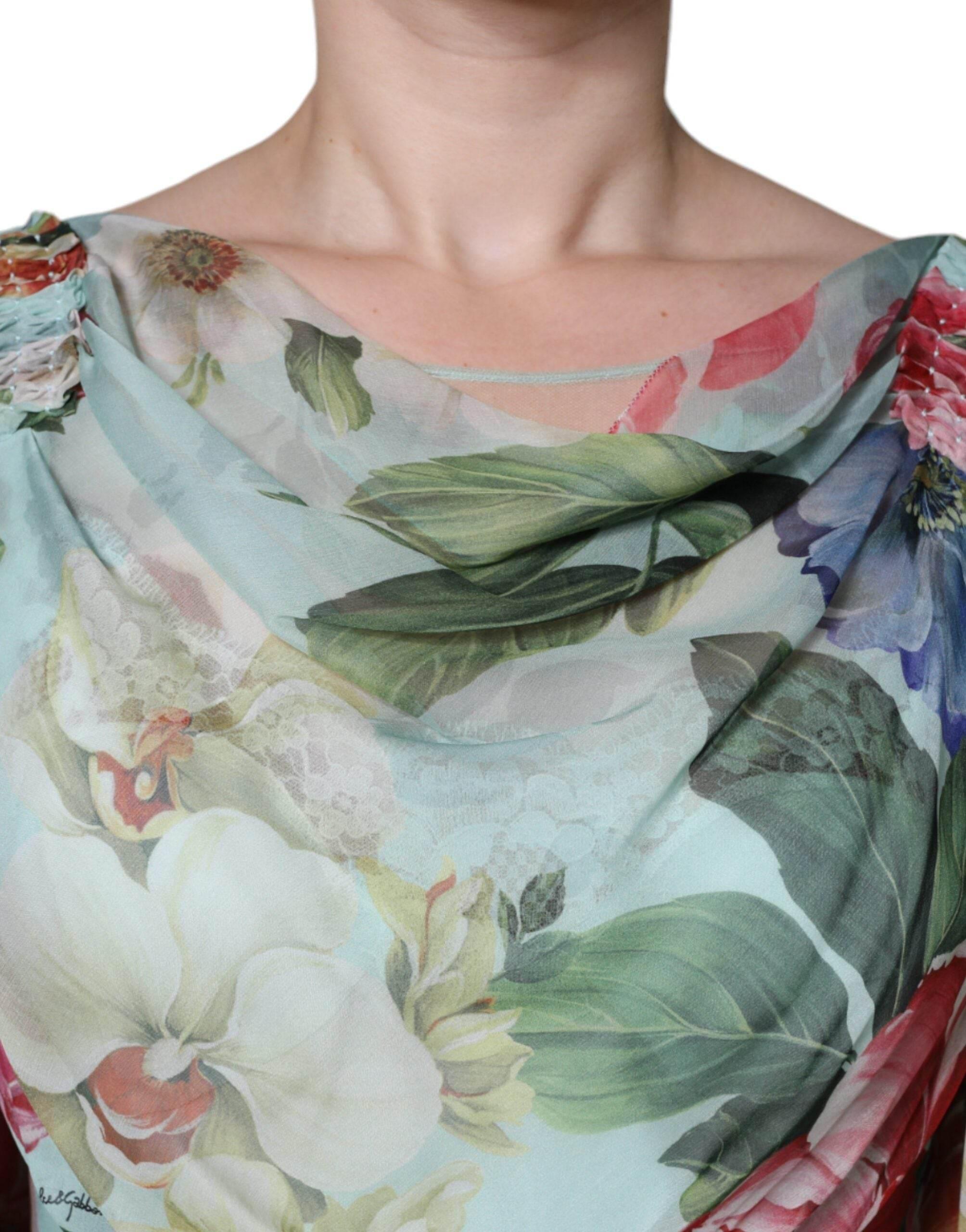 Dolce & Gabbana Multicolor Floral Silk Long Gown Dress - Hilstor
