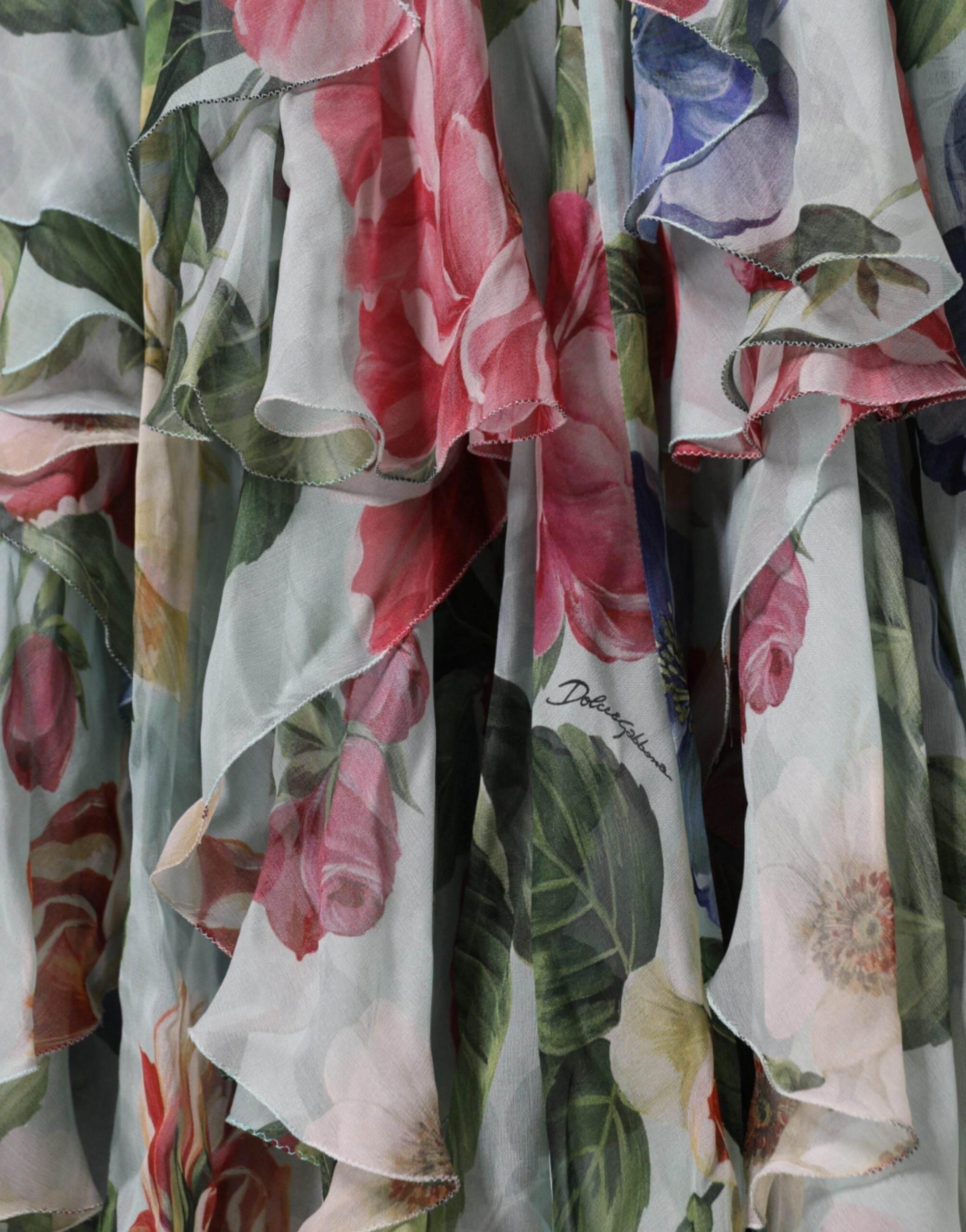 Dolce & Gabbana Multicolor Floral Silk Long Gown Dress - Hilstor