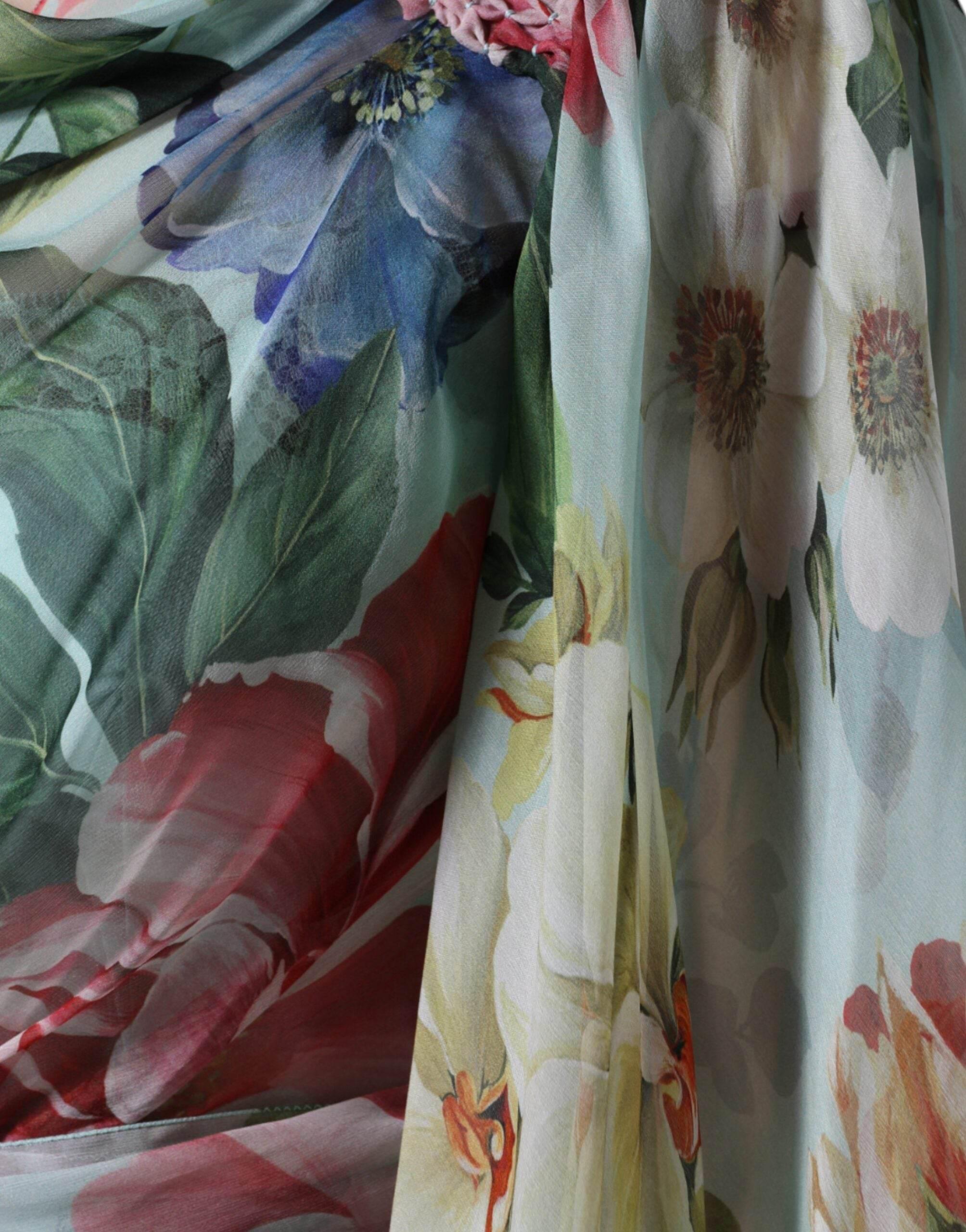 Dolce & Gabbana Multicolor Floral Silk Long Gown Dress - Hilstor