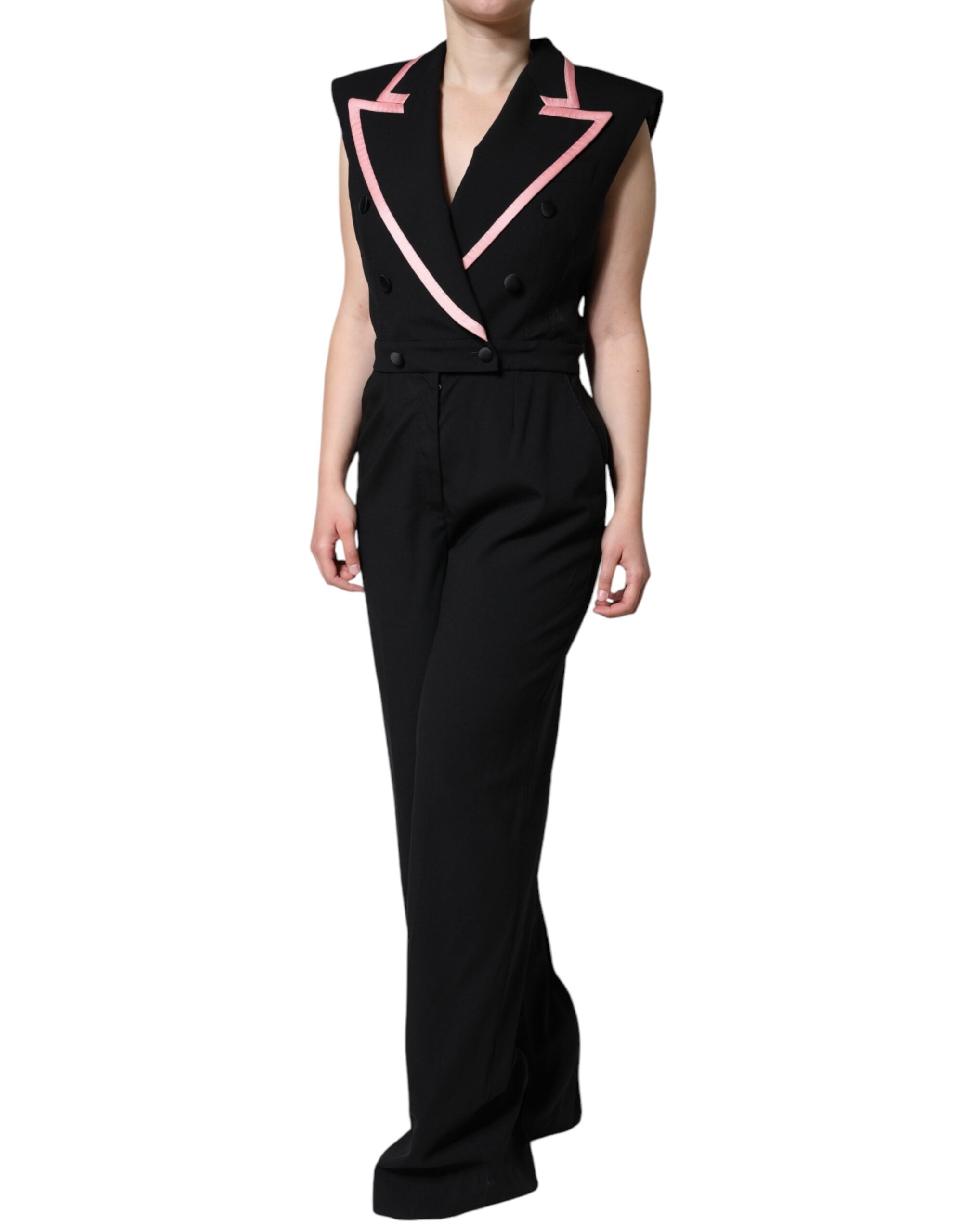 Dolce &amp; Gabbana Black Wool Blend Jumpsuit-kjole uden ærmer