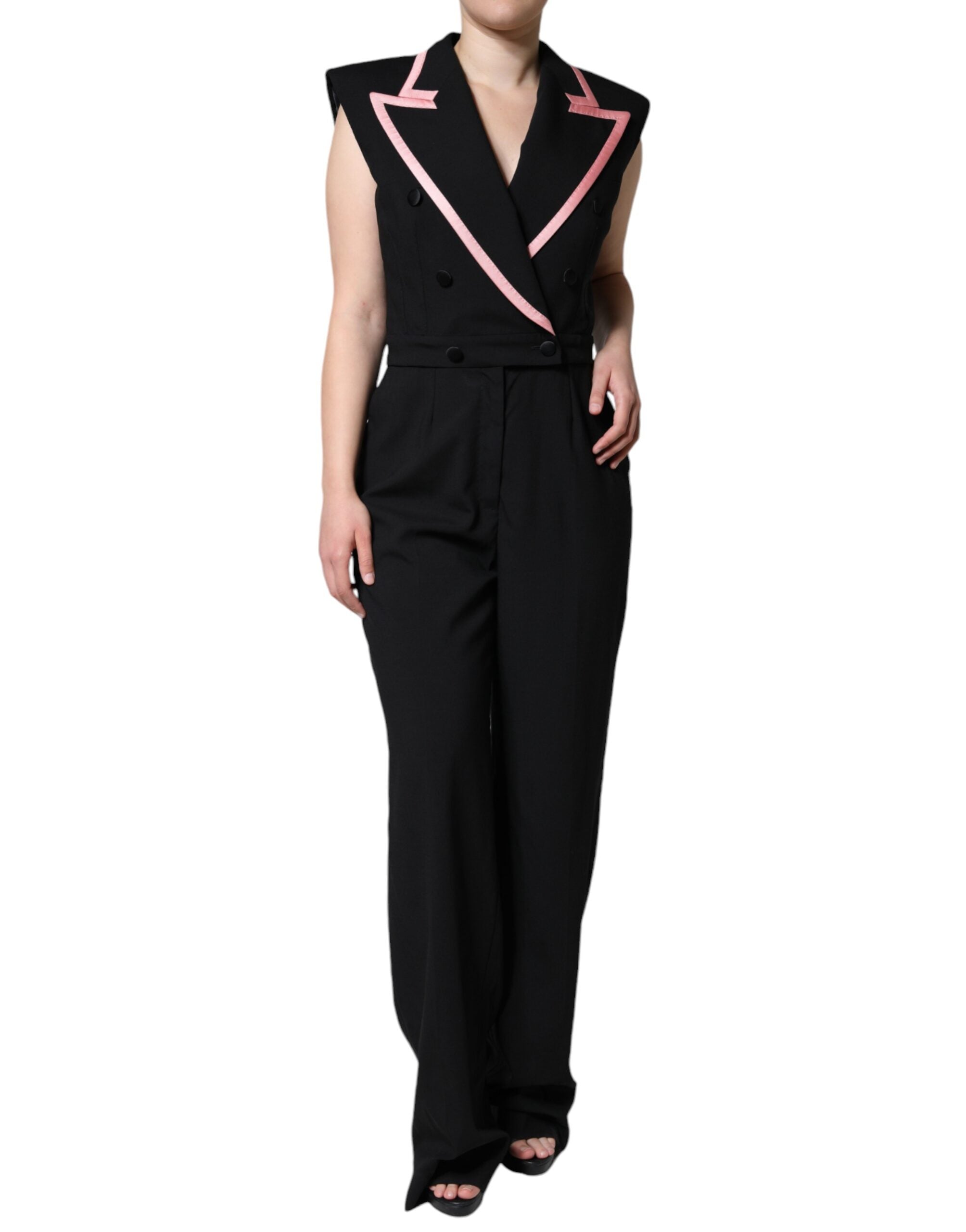 Dolce &amp; Gabbana Black Wool Blend Jumpsuit-kjole uden ærmer
