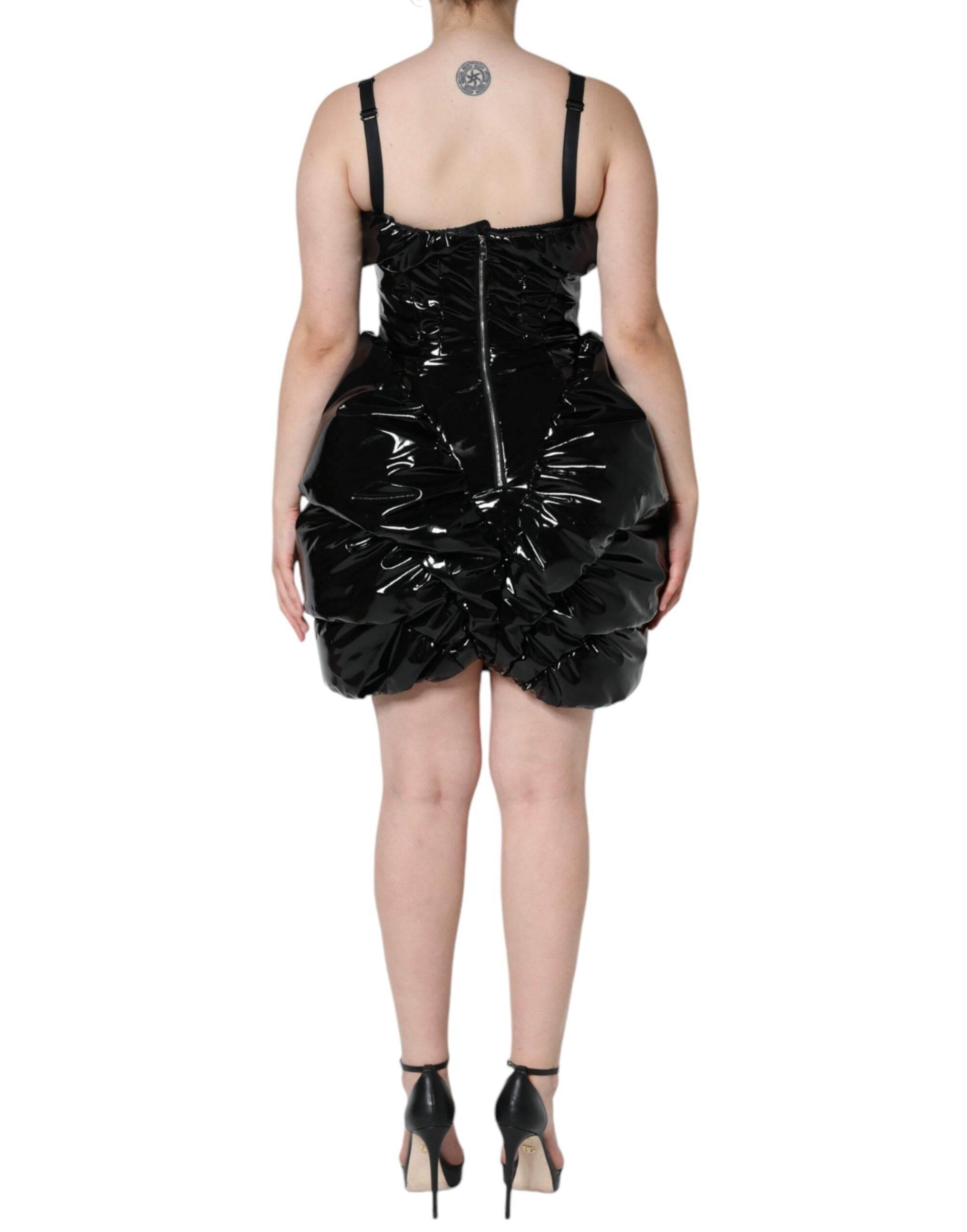 Dolce & Gabbana Black Polyester Ruched Coated Mini Dress - Hilstor
