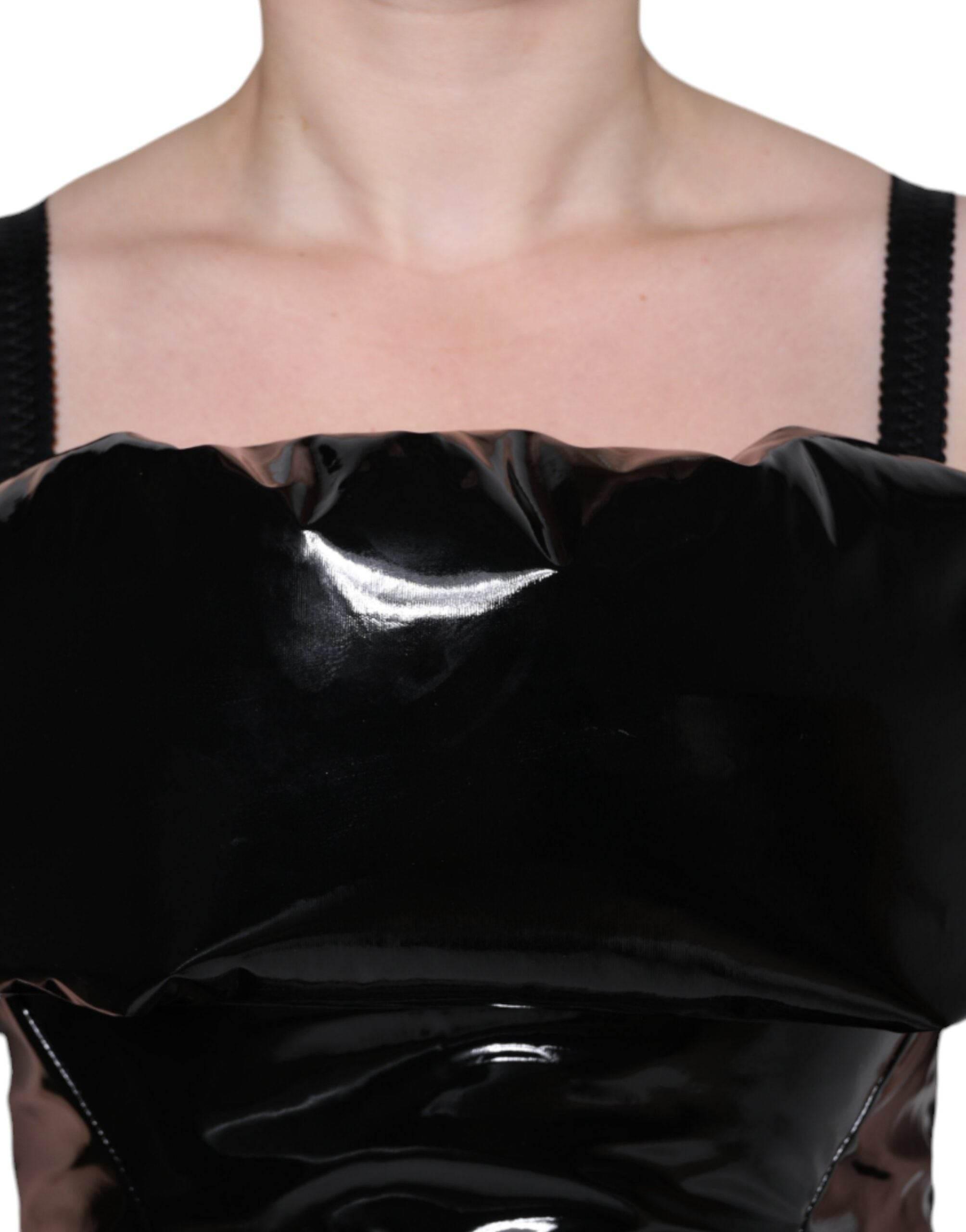 Dolce & Gabbana Black Polyester Ruched Coated Mini Dress - Hilstor