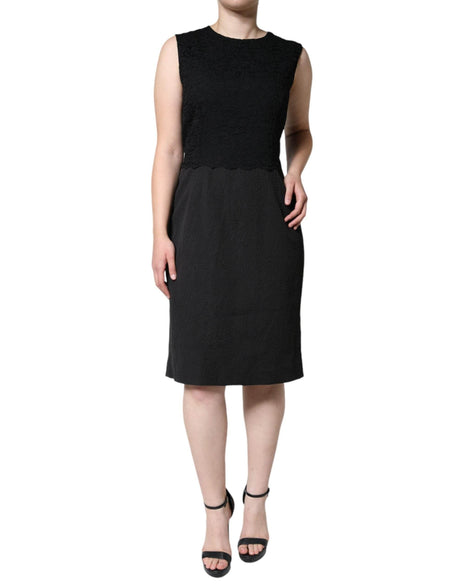 Dolce & Gabbana Black Cotton Sheath Knee Length Dress - Hilstor