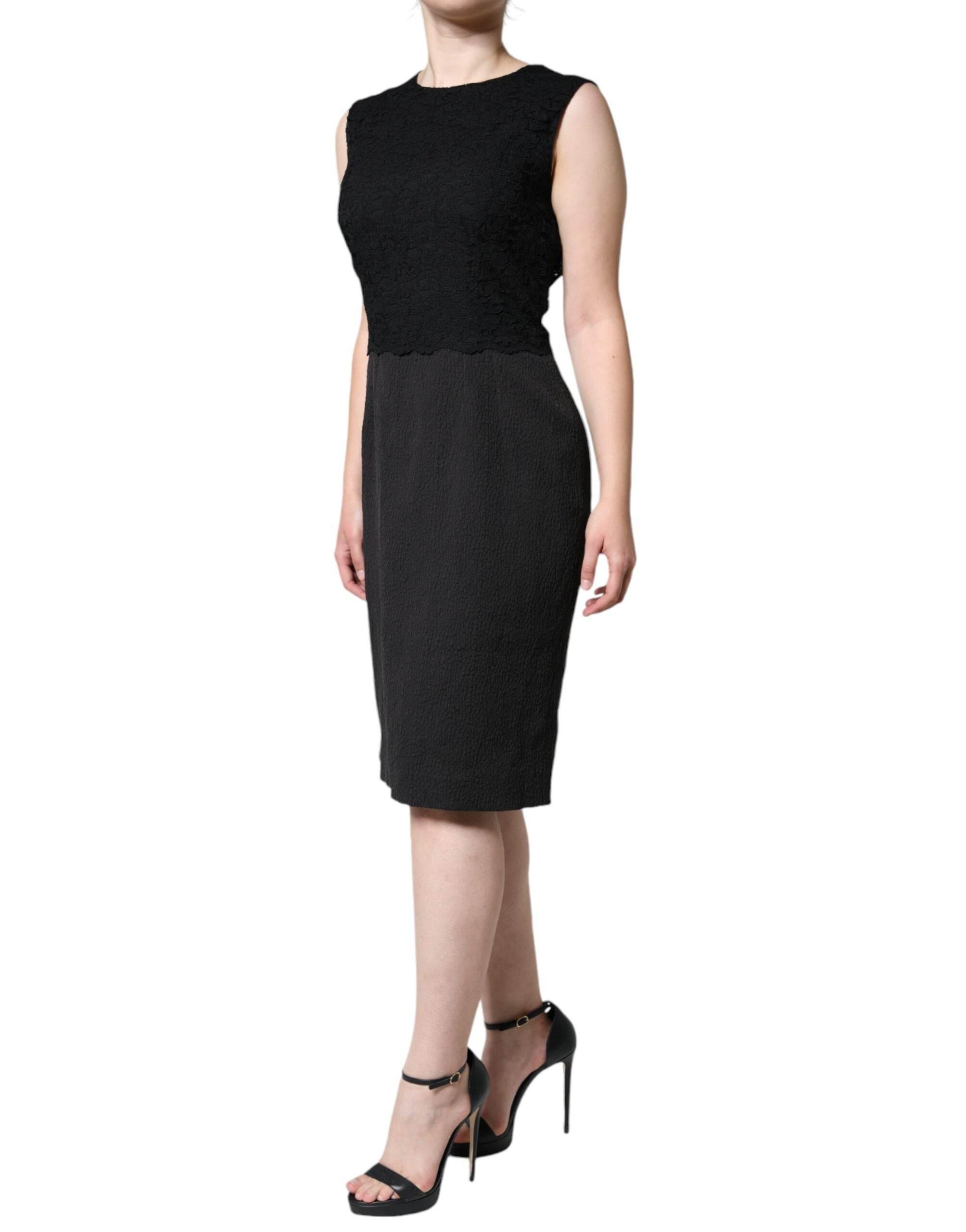 Dolce & Gabbana Black Cotton Sheath Knee Length Dress - Hilstor