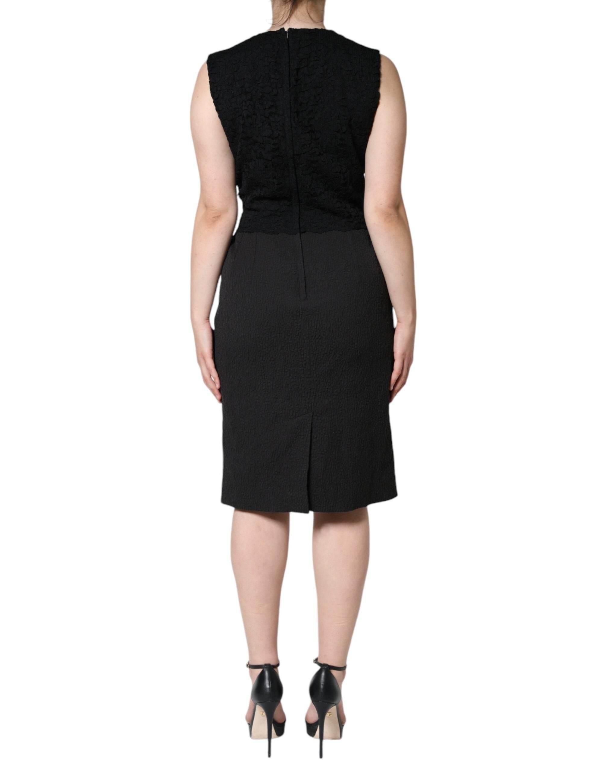 Dolce & Gabbana Black Cotton Sheath Knee Length Dress - Hilstor