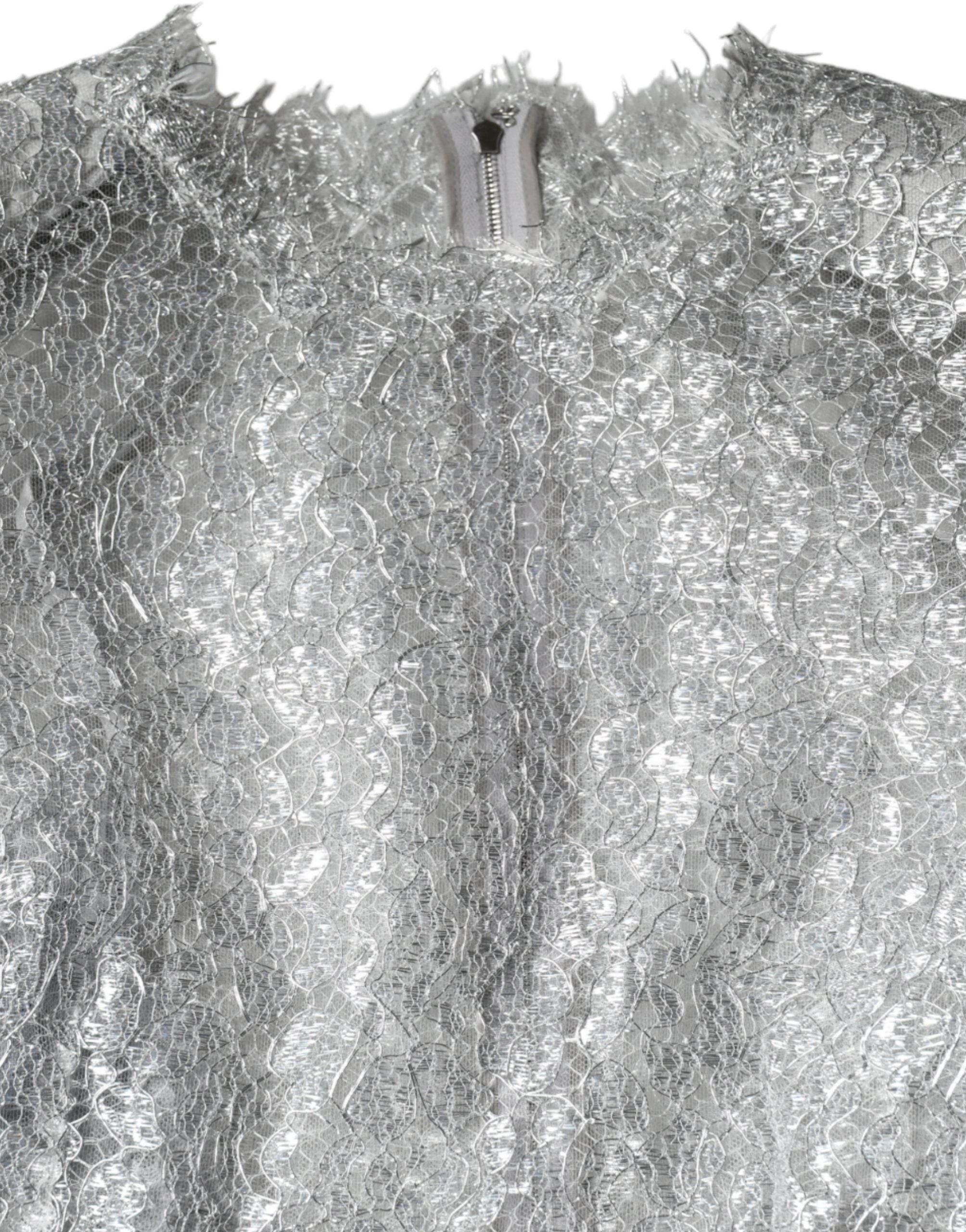 Dolce & Gabbana Silver Floral Lace Bodycon Sheath Midi Dress - Hilstor