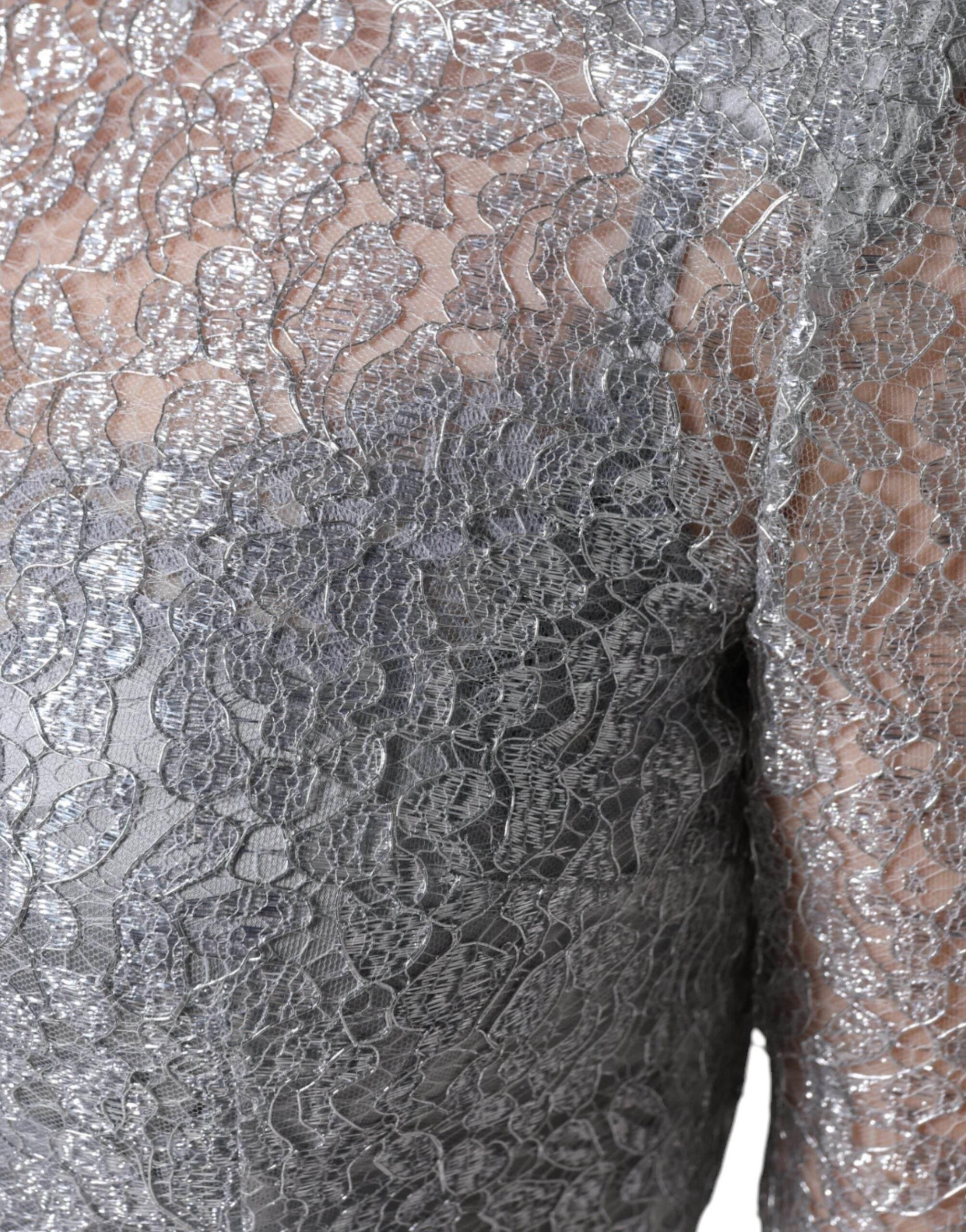Dolce & Gabbana Silver Floral Lace Bodycon Sheath Midi Dress - Hilstor