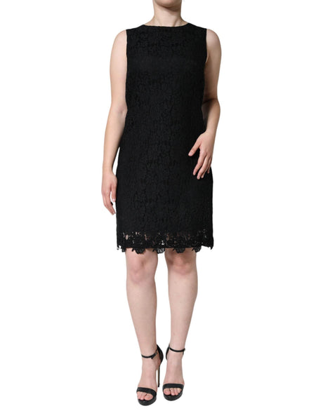 Dolce & Gabbana Black Floral Lace Sheath Sleeveless Mini Dress - Hilstor