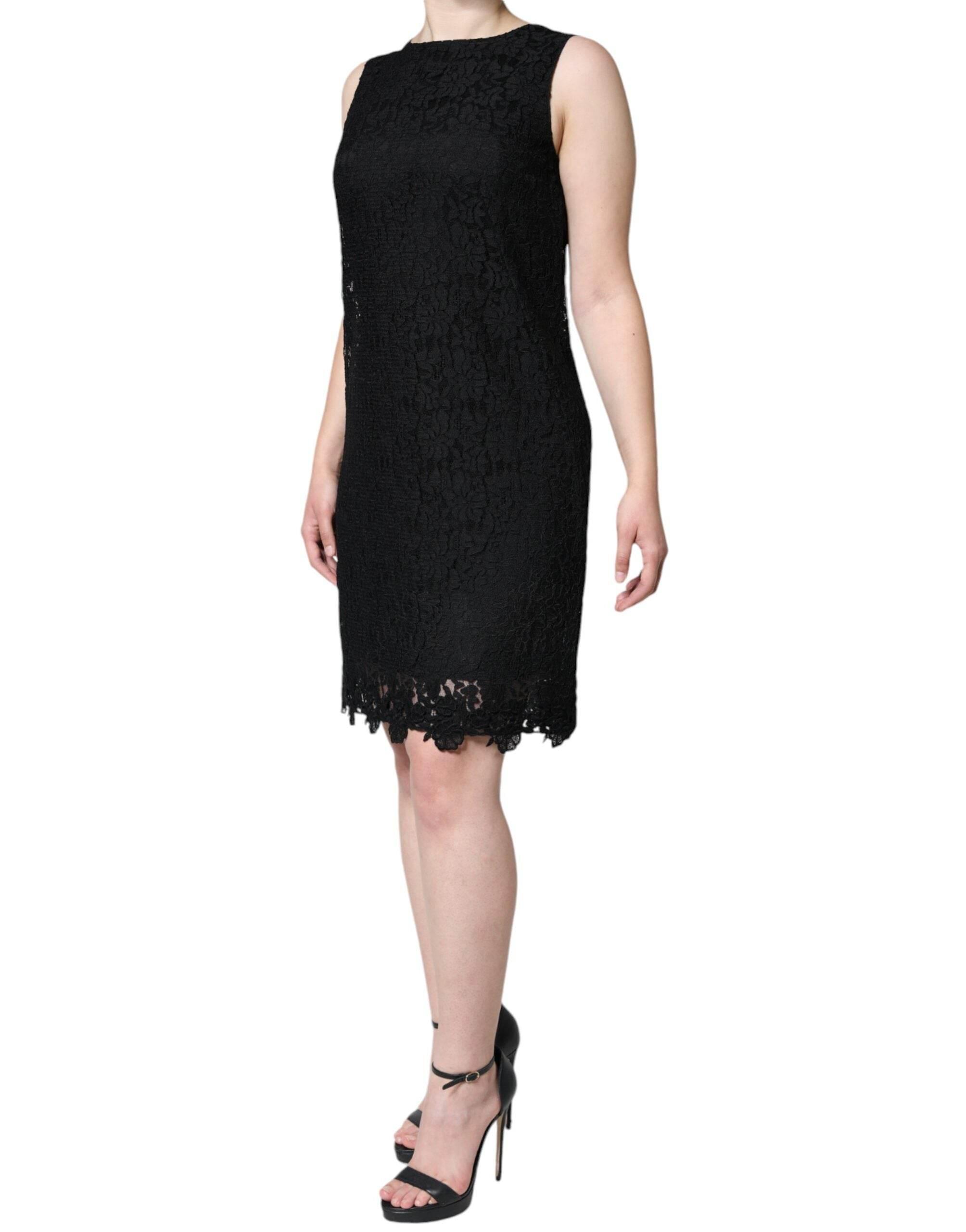 Dolce & Gabbana Black Floral Lace Sheath Sleeveless Mini Dress - Hilstor