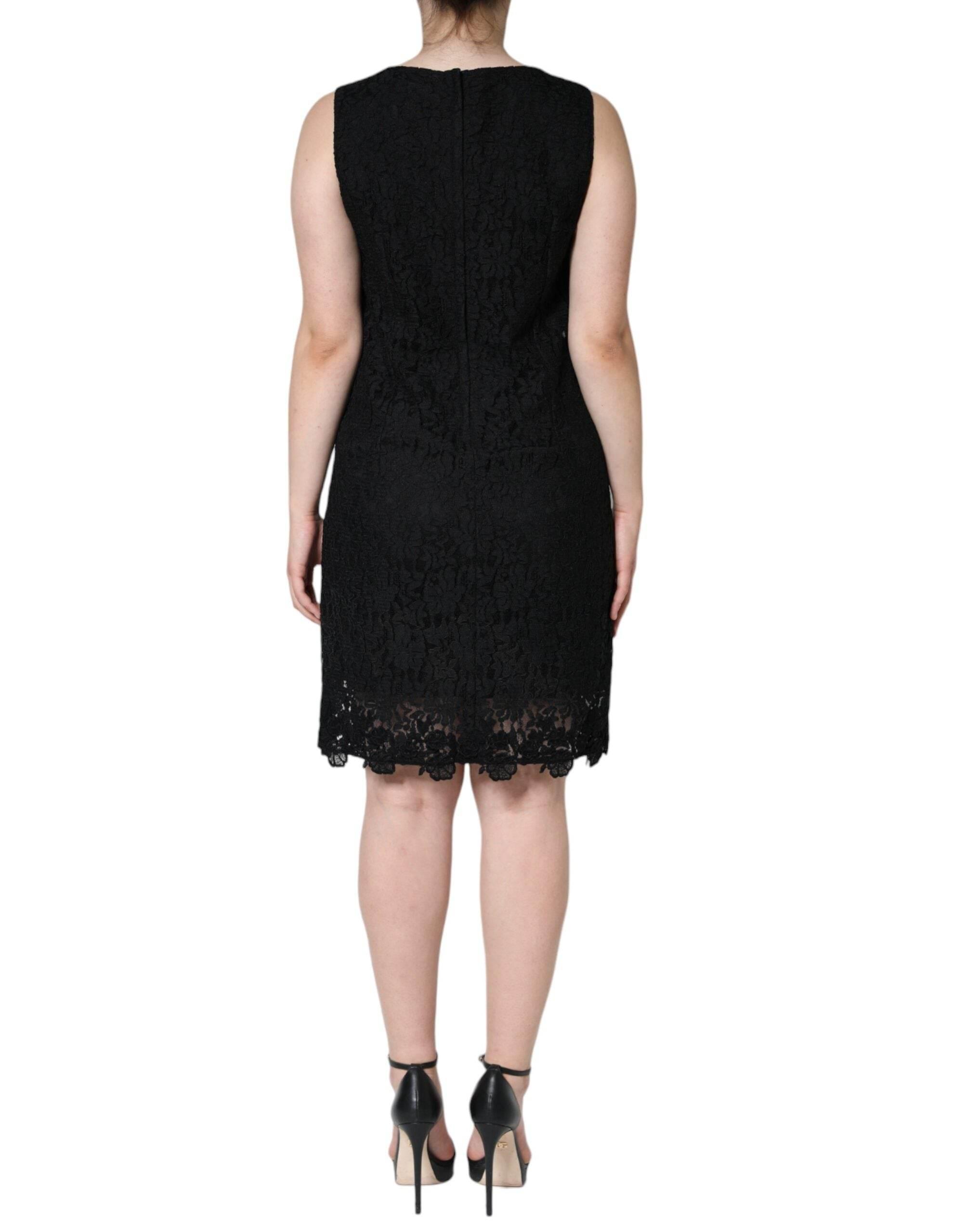 Dolce & Gabbana Black Floral Lace Sheath Sleeveless Mini Dress - Hilstor