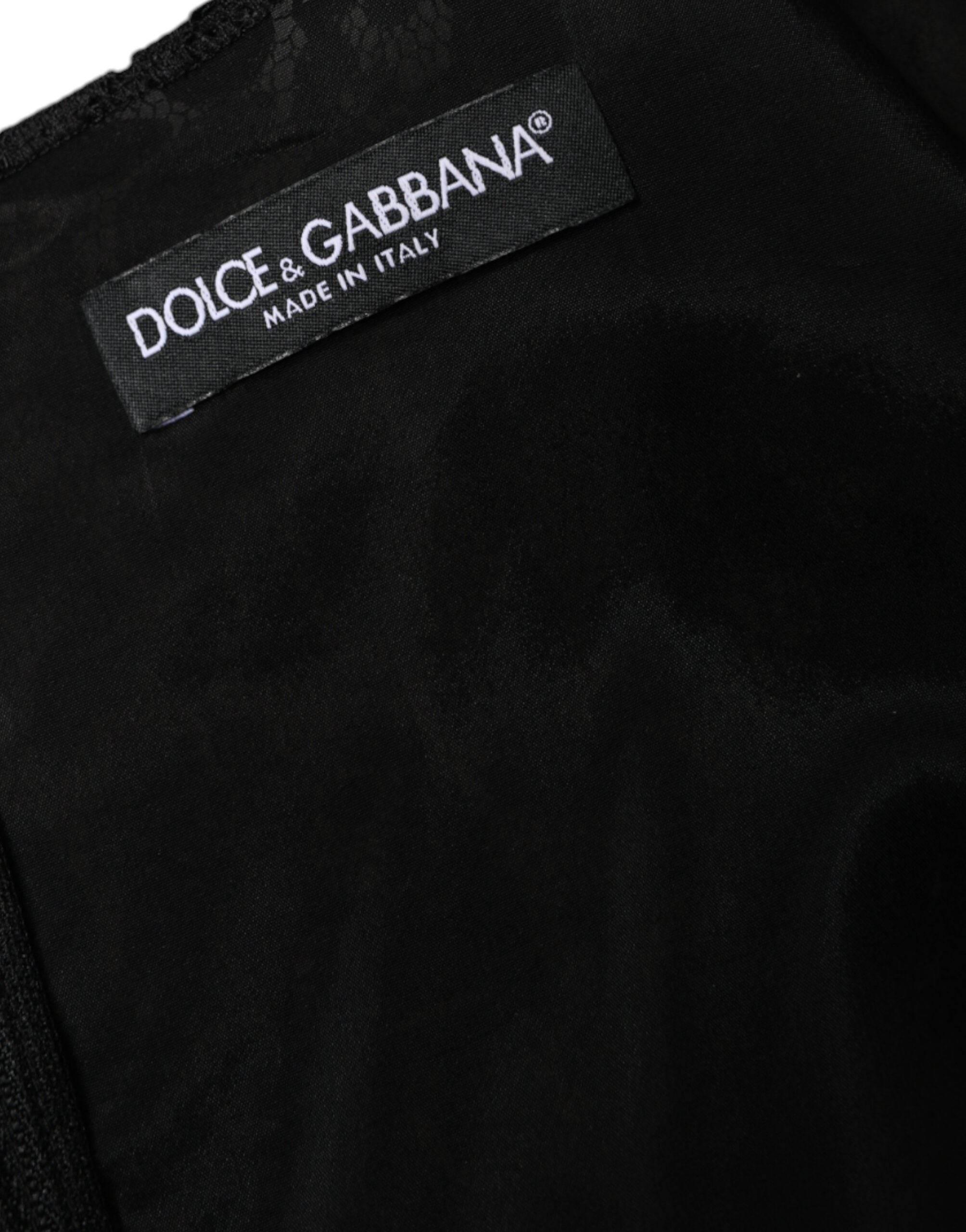 Dolce & Gabbana Black Floral Lace Sheath Sleeveless Mini Dress - Hilstor
