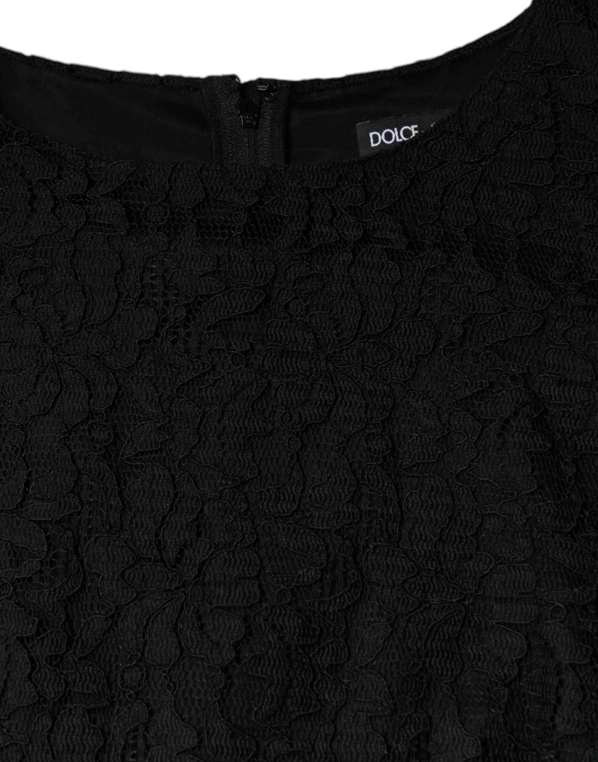 Dolce & Gabbana Black Floral Lace Sheath Sleeveless Mini Dress - Hilstor