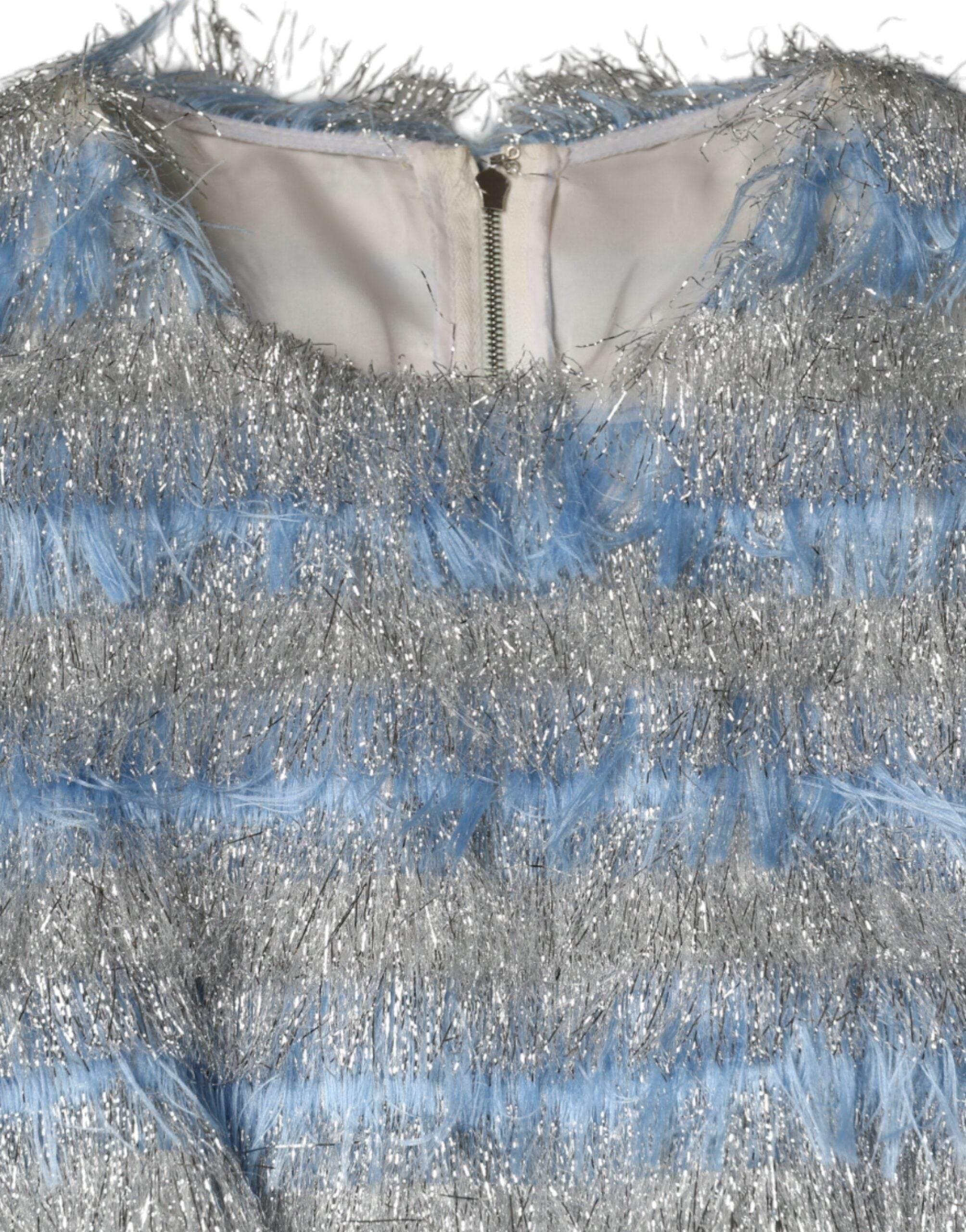 Dolce & Gabbana Light Blue Silver Jacquard A-line Midi Dress - Hilstor