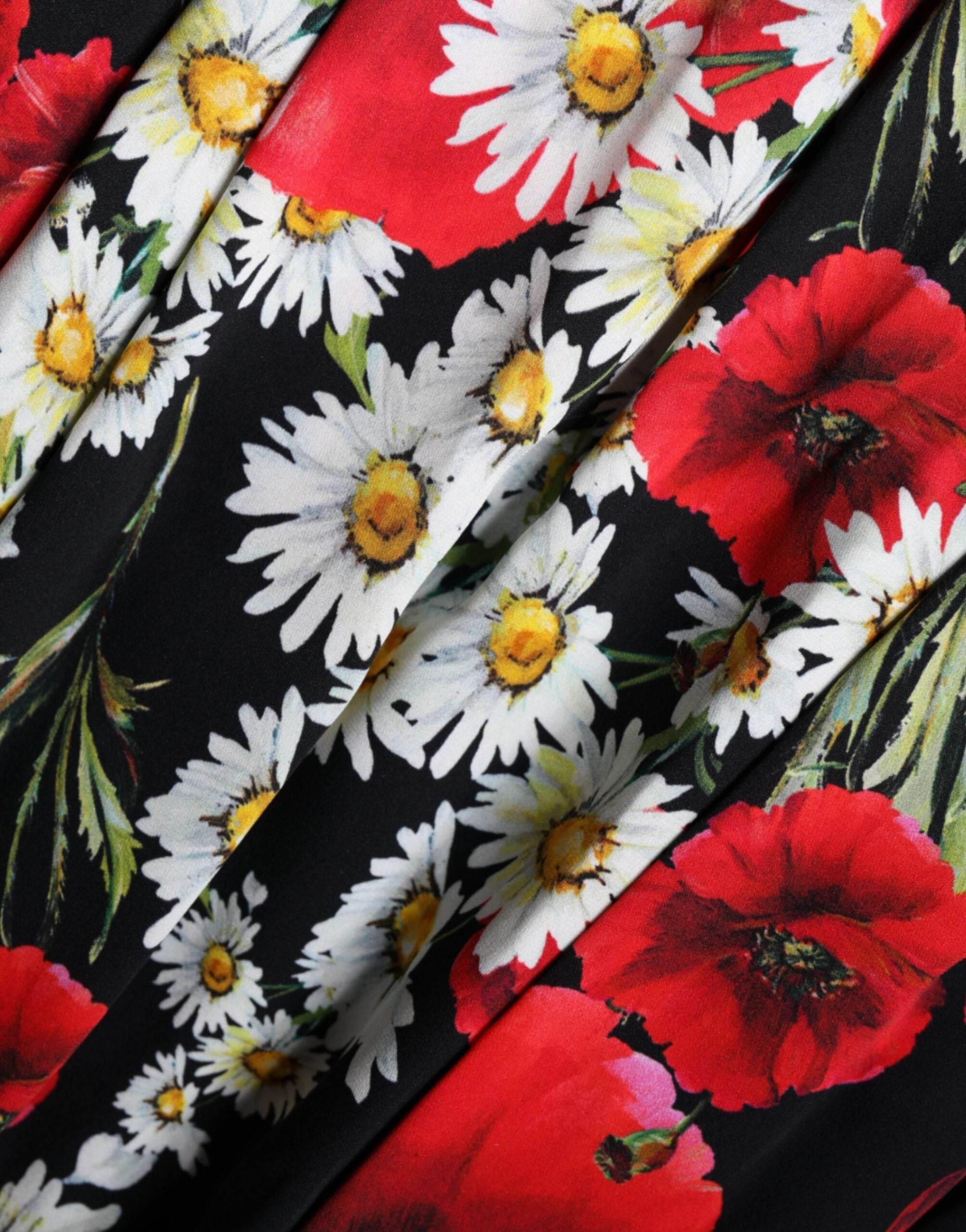 Dolce & Gabbana Black Floral Silk Sleeveless Long Gown Dress - Hilstor