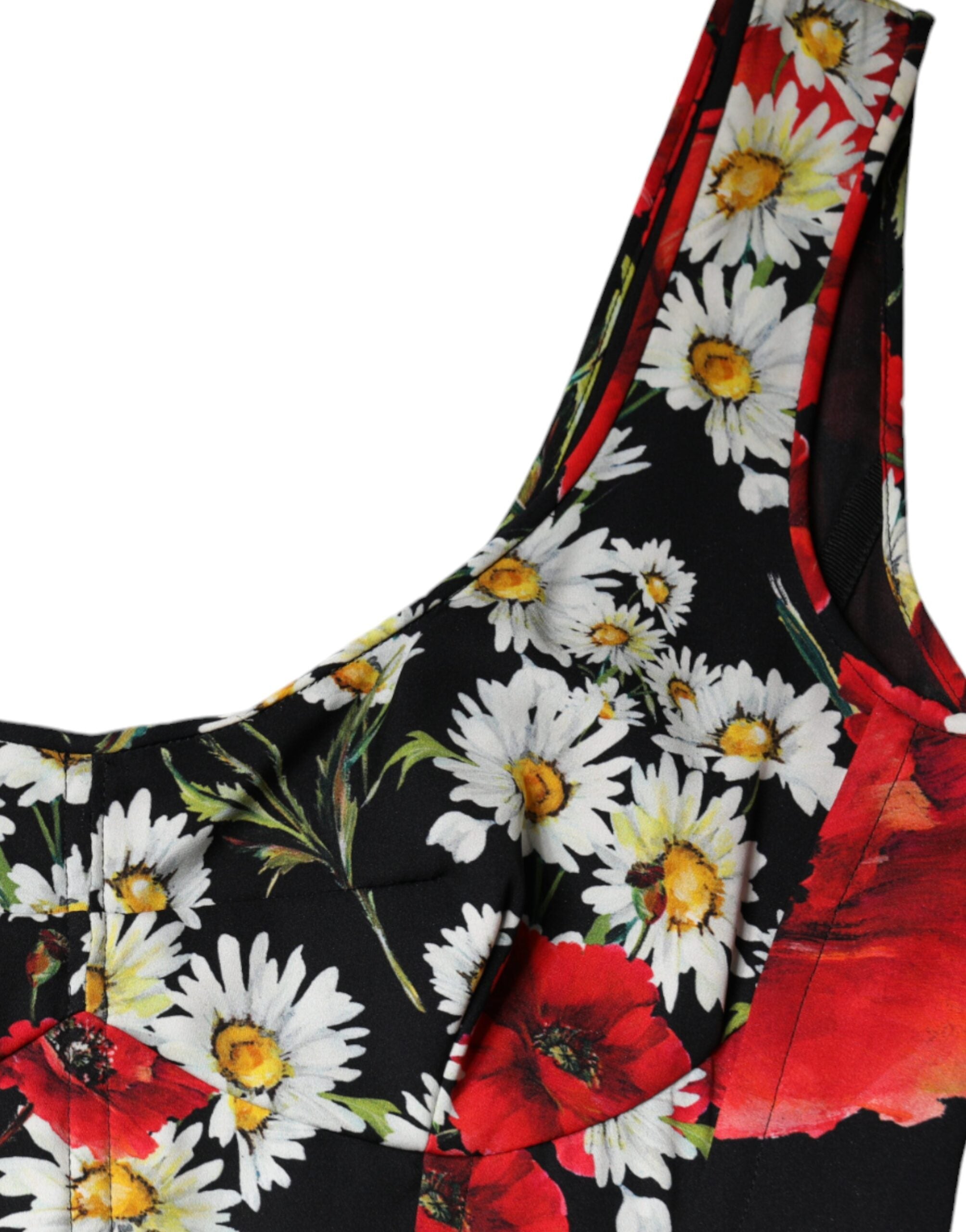 Dolce &amp; Gabbana sort blomstret silke ærmeløs lang kjole