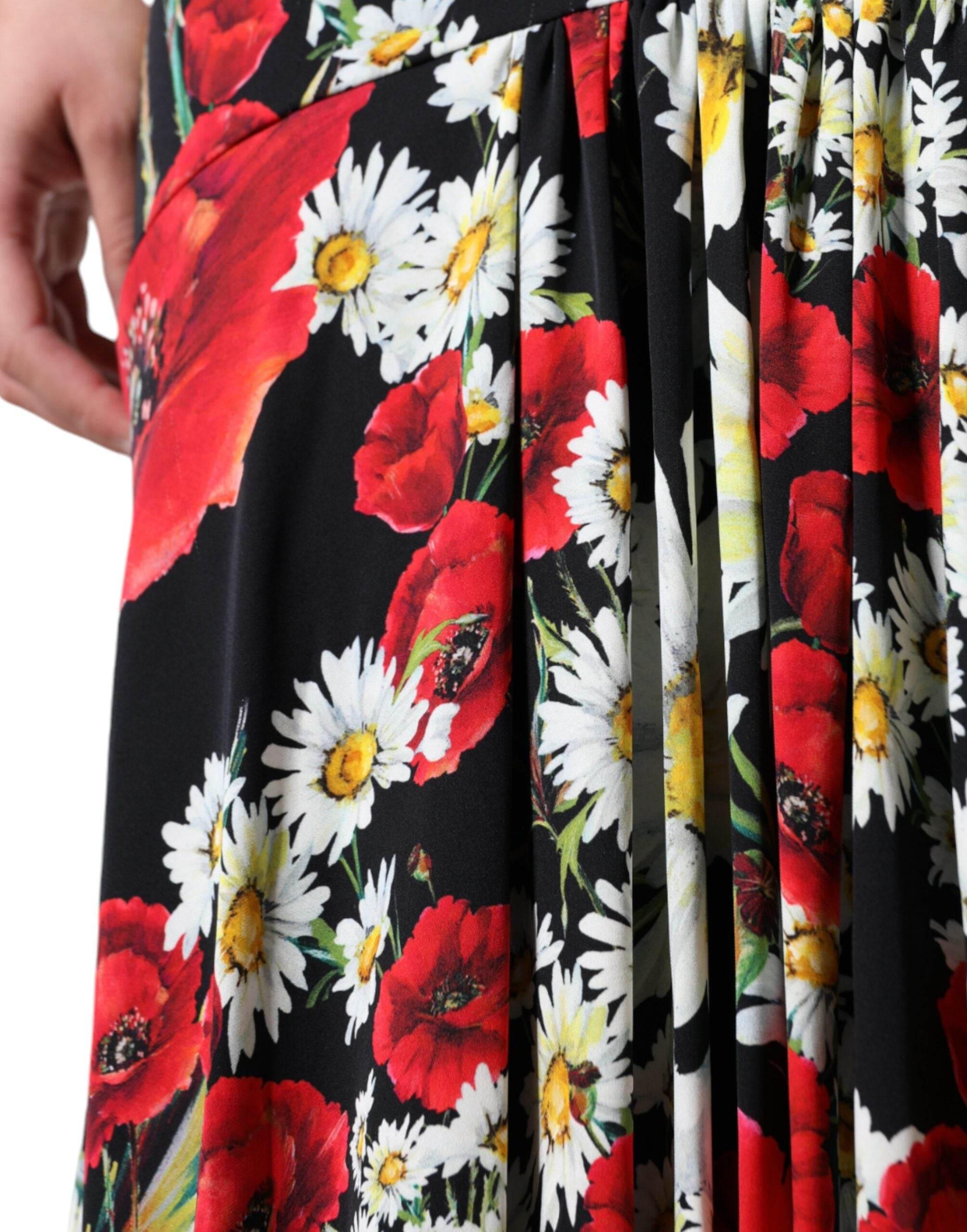 Dolce & Gabbana Black Floral Silk Sleeveless Long Gown Dress - Hilstor