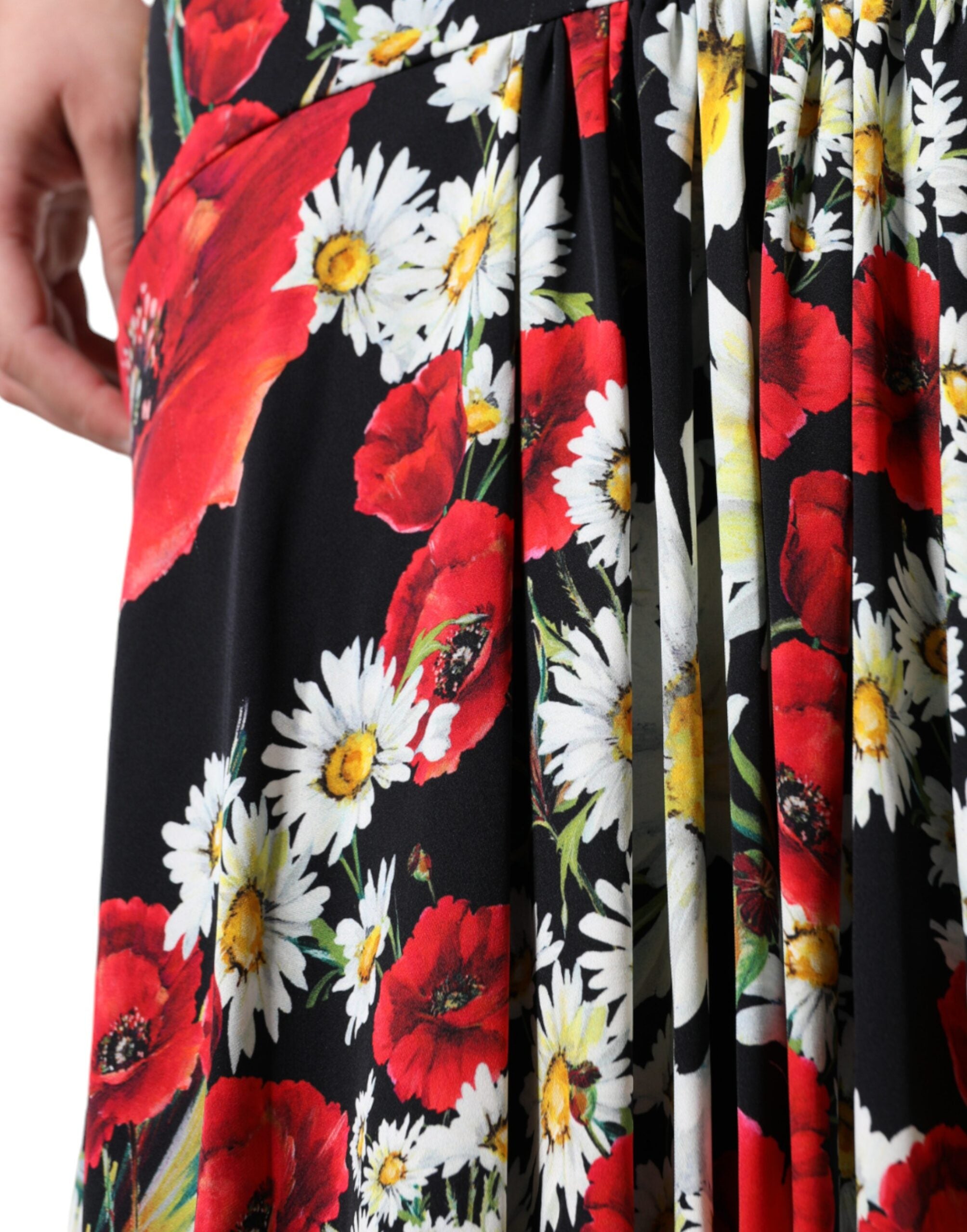 Dolce &amp; Gabbana sort blomstret silke ærmeløs lang kjole