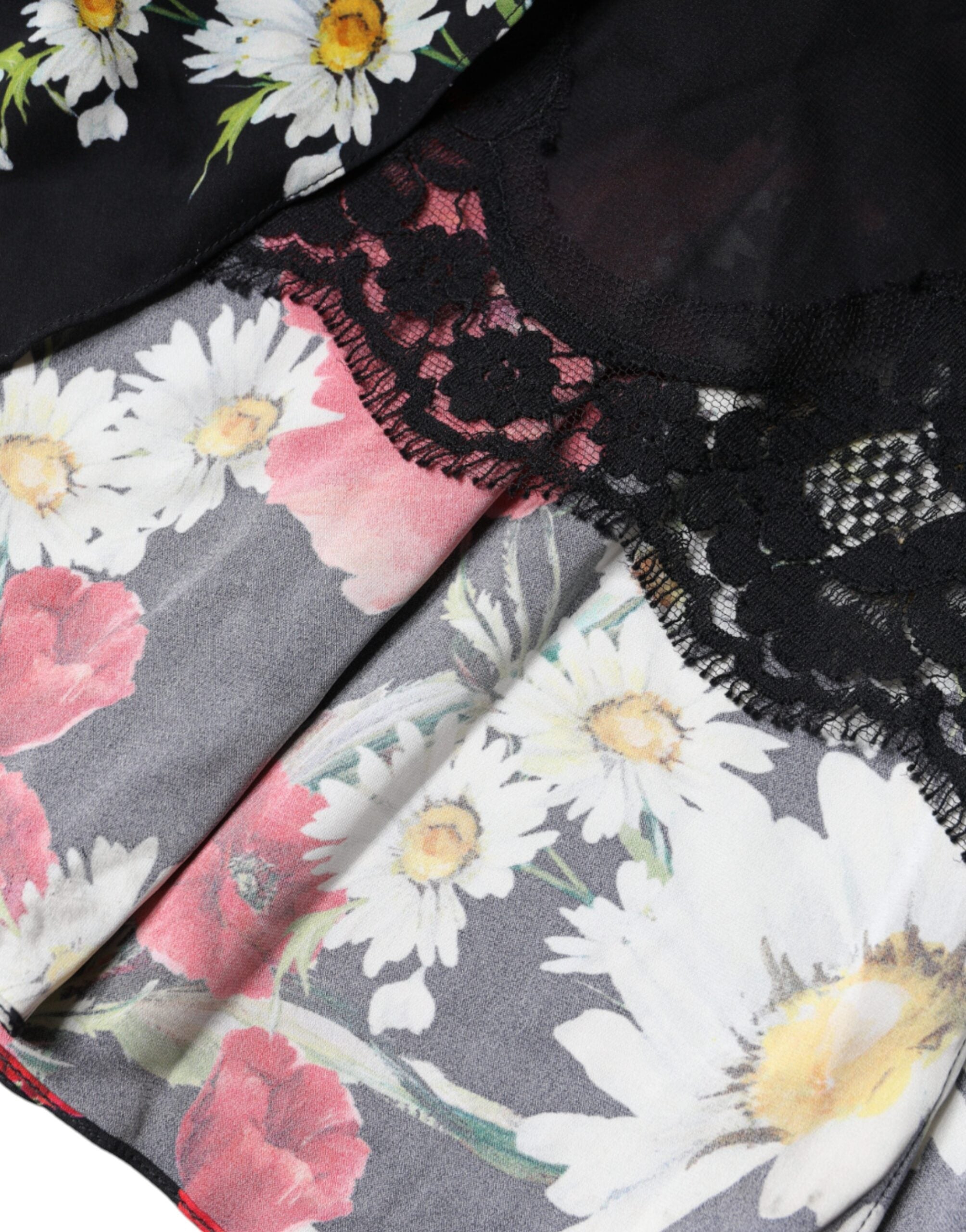 Dolce &amp; Gabbana sort blomstret silke ærmeløs lang kjole