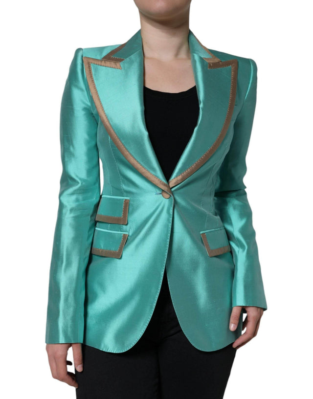 Dolce & Gabbana Metallic Green Single Breasted Blazer Jacket - Hilstor