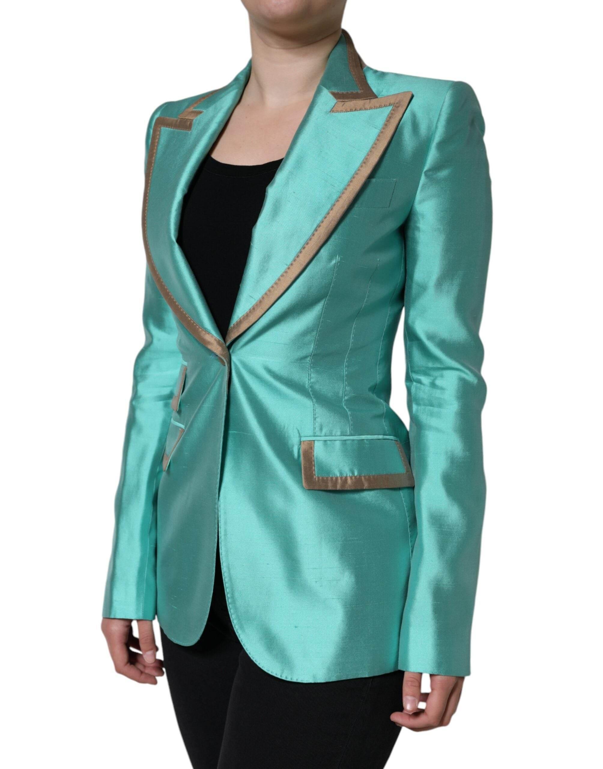 Dolce & Gabbana Metallic Green Single Breasted Blazer Jacket - Hilstor