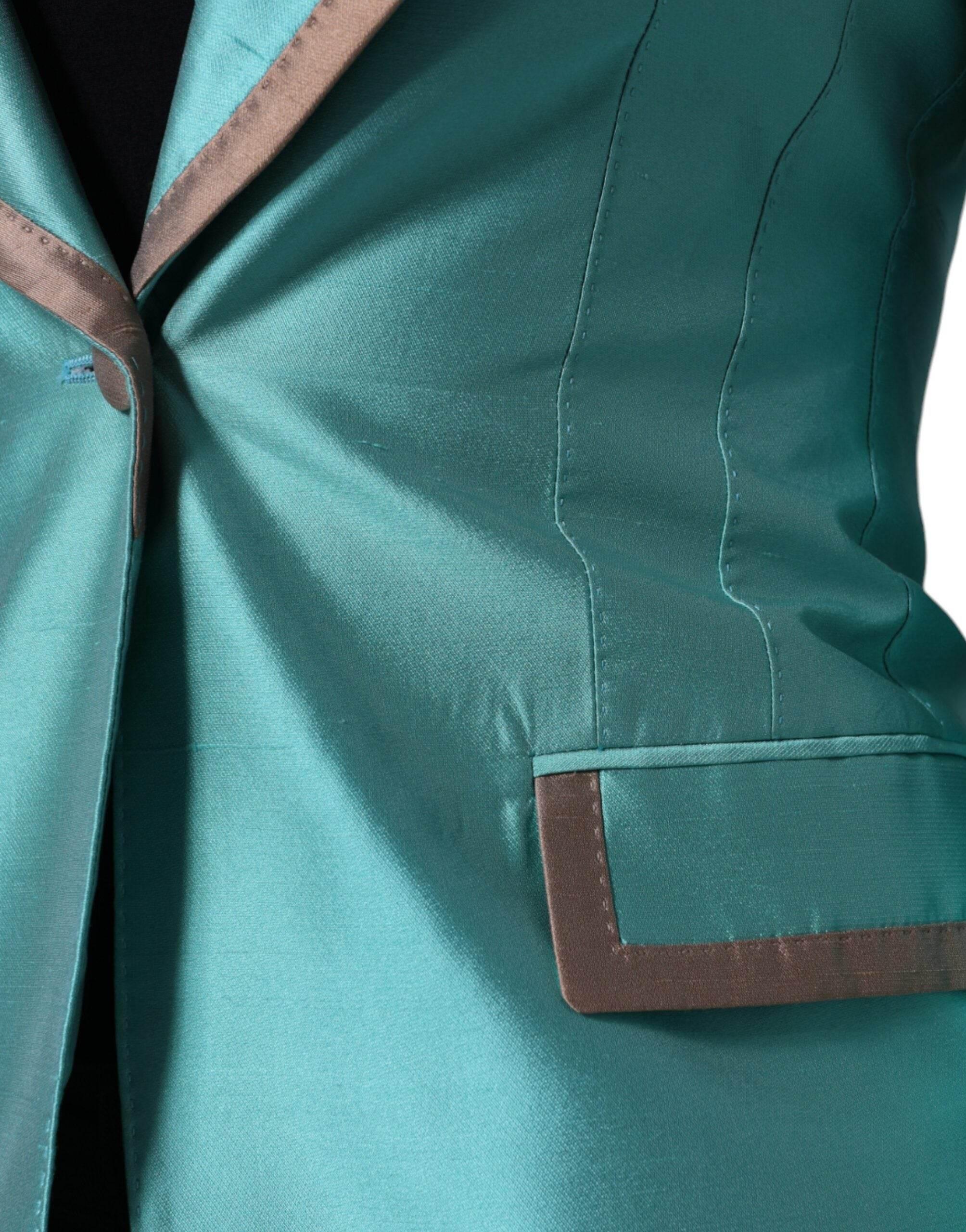Dolce & Gabbana Metallic Green Single Breasted Blazer Jacket - Hilstor