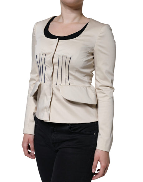 Red Valentino Beige Cotton Long Sleeves Round Neck Blazer Jacket