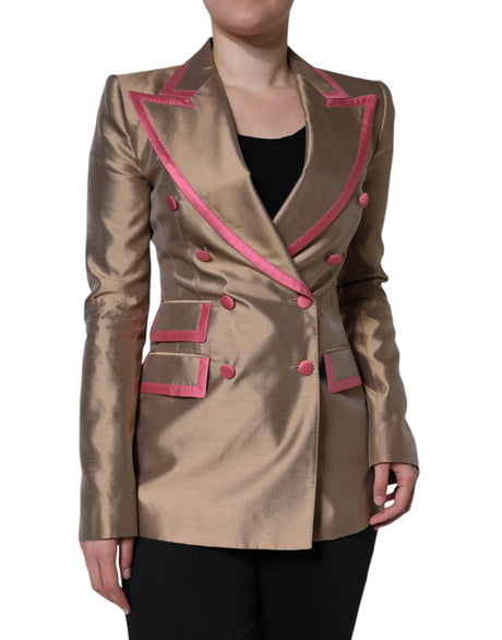 Dolce & Gabbana Metallic Brown Double Breasted Blazer Jacket - Hilstor
