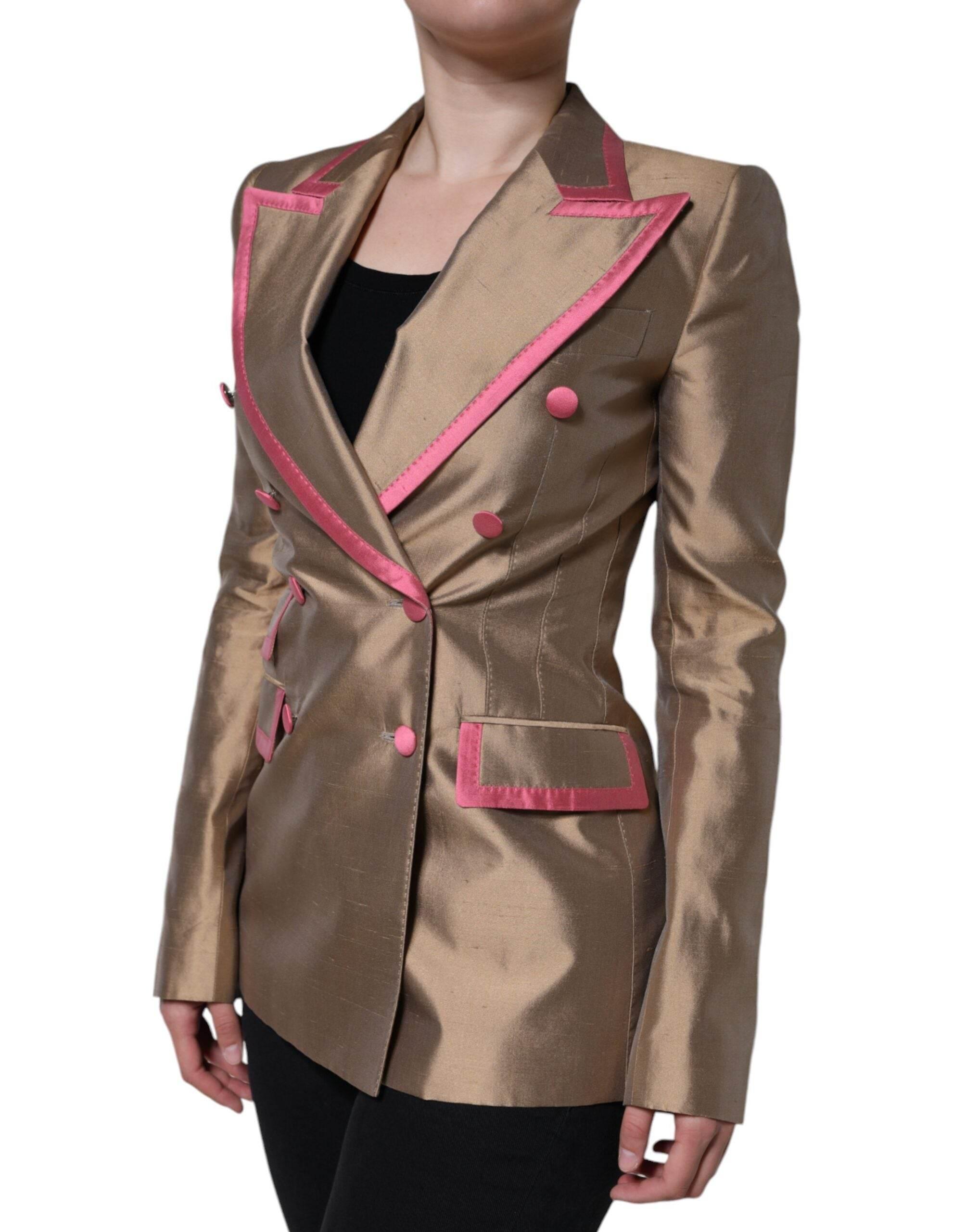Dolce & Gabbana Metallic Brown Double Breasted Blazer Jacket - Hilstor