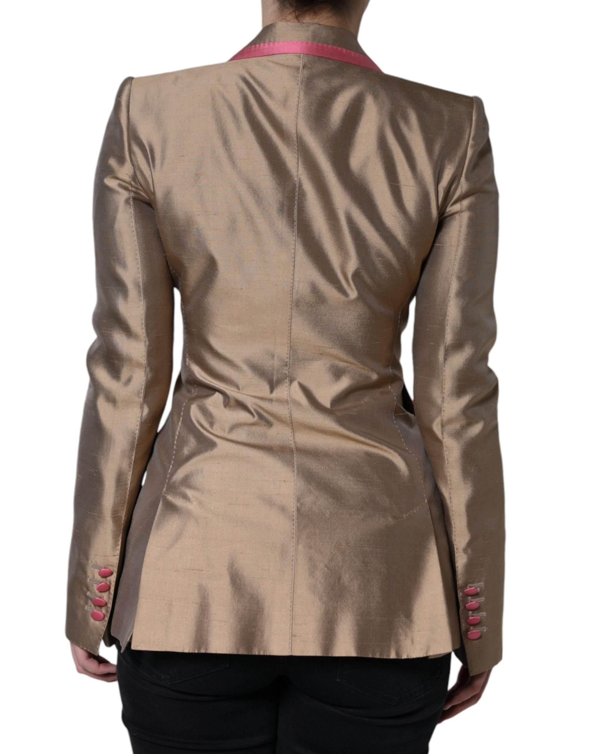 Dolce & Gabbana Metallic Brown Double Breasted Blazer Jacket - Hilstor