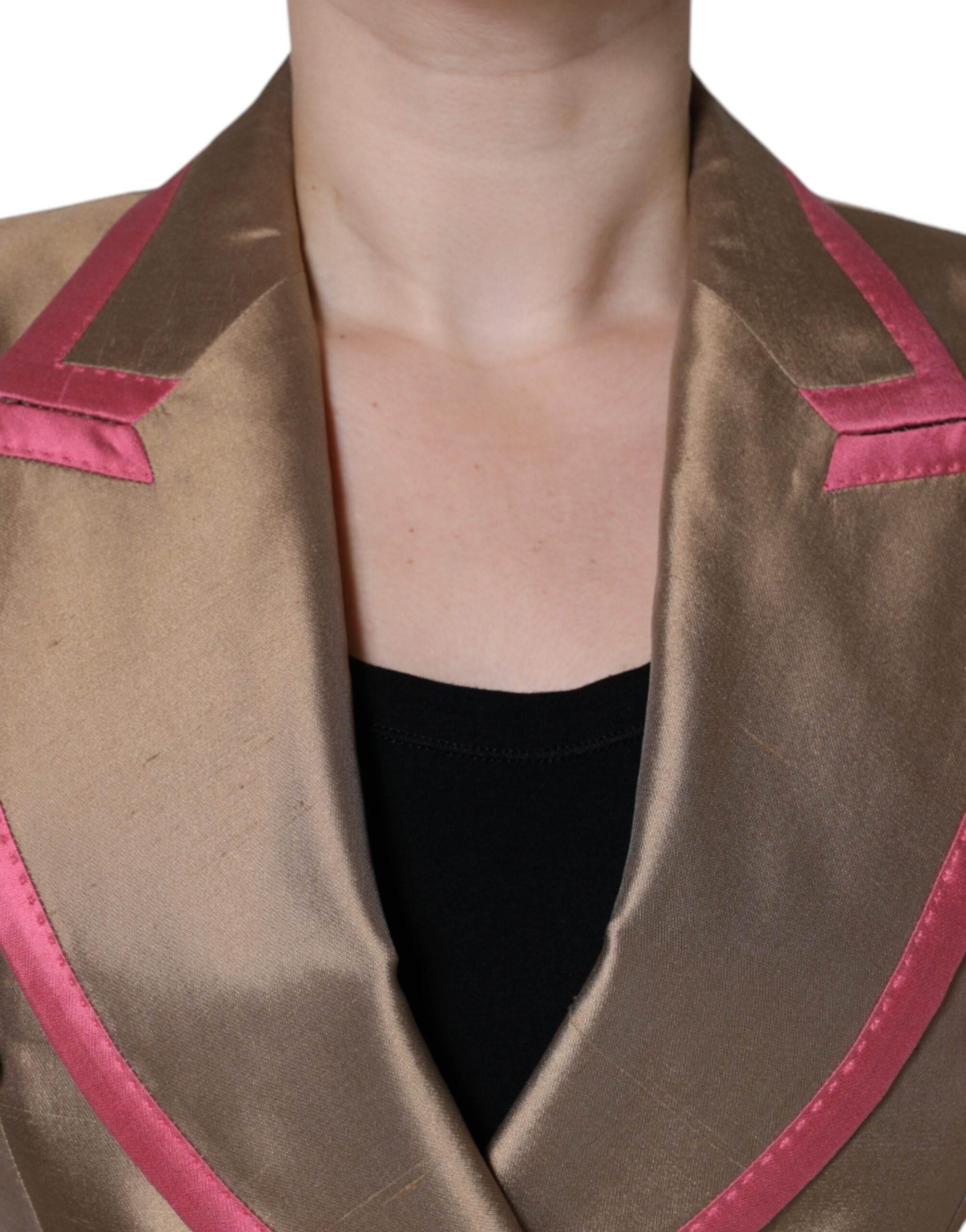 Dolce & Gabbana Metallic Brown Double Breasted Blazer Jacket - Hilstor