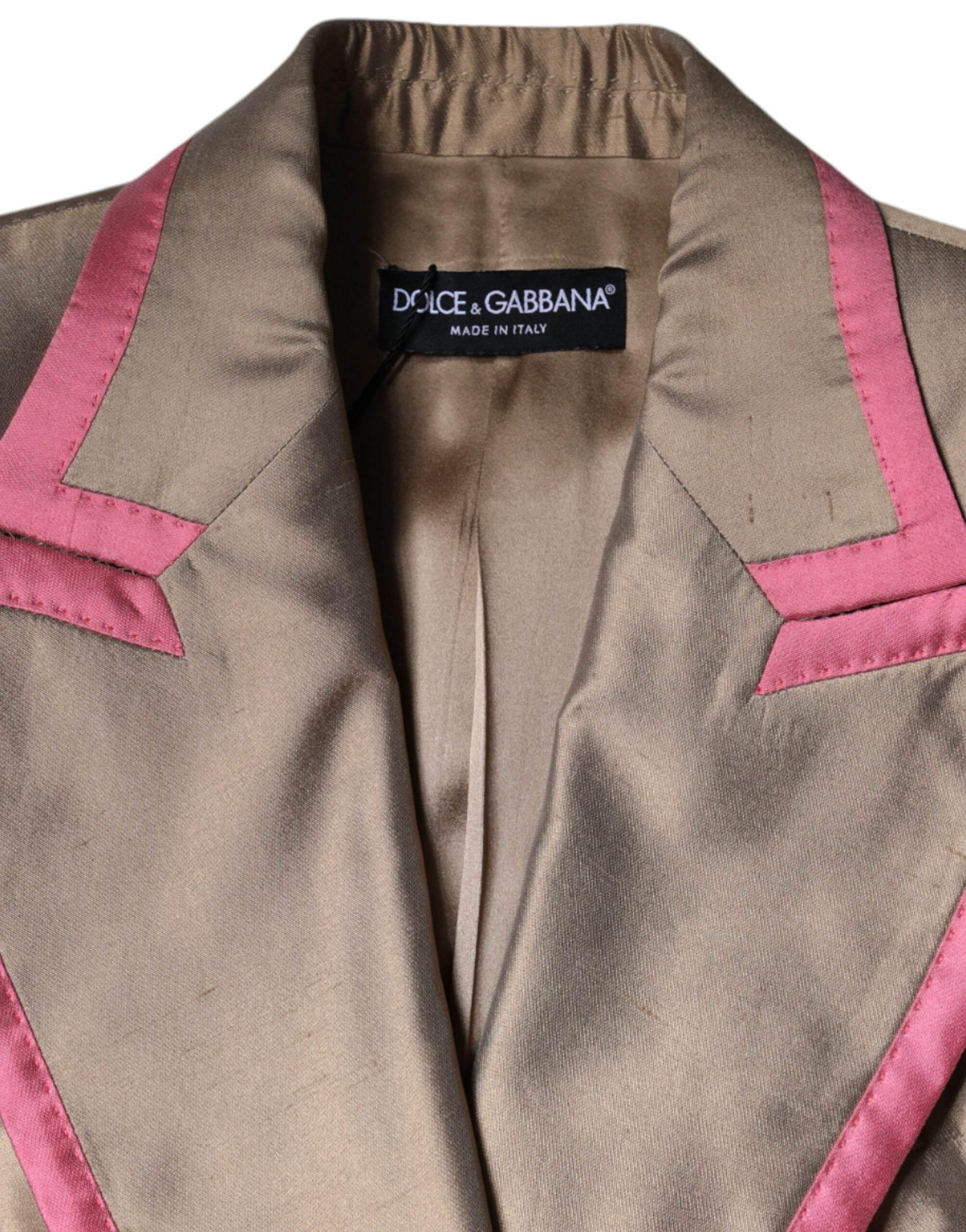 Dolce & Gabbana Metallic Brown Double Breasted Blazer Jacket - Hilstor