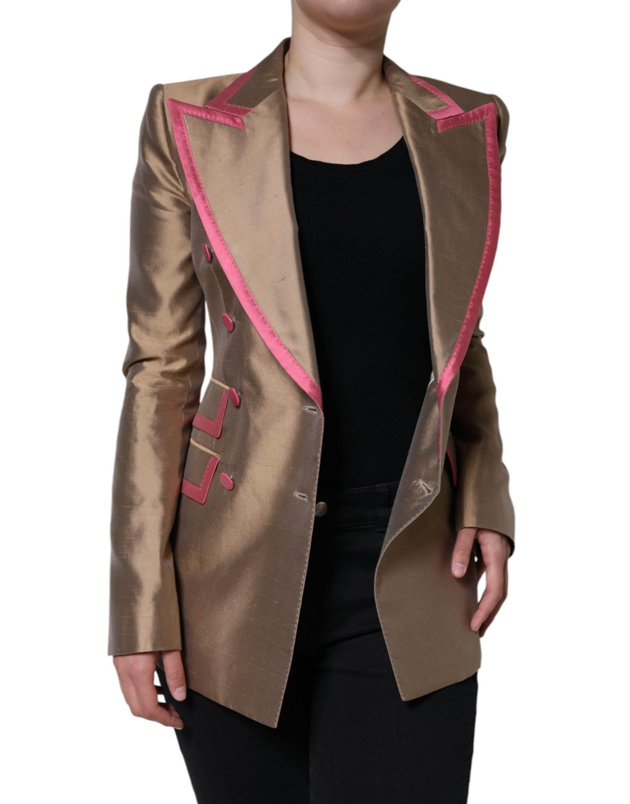 Dolce & Gabbana Metallic Brown Double Breasted Blazer Jacket - Hilstor