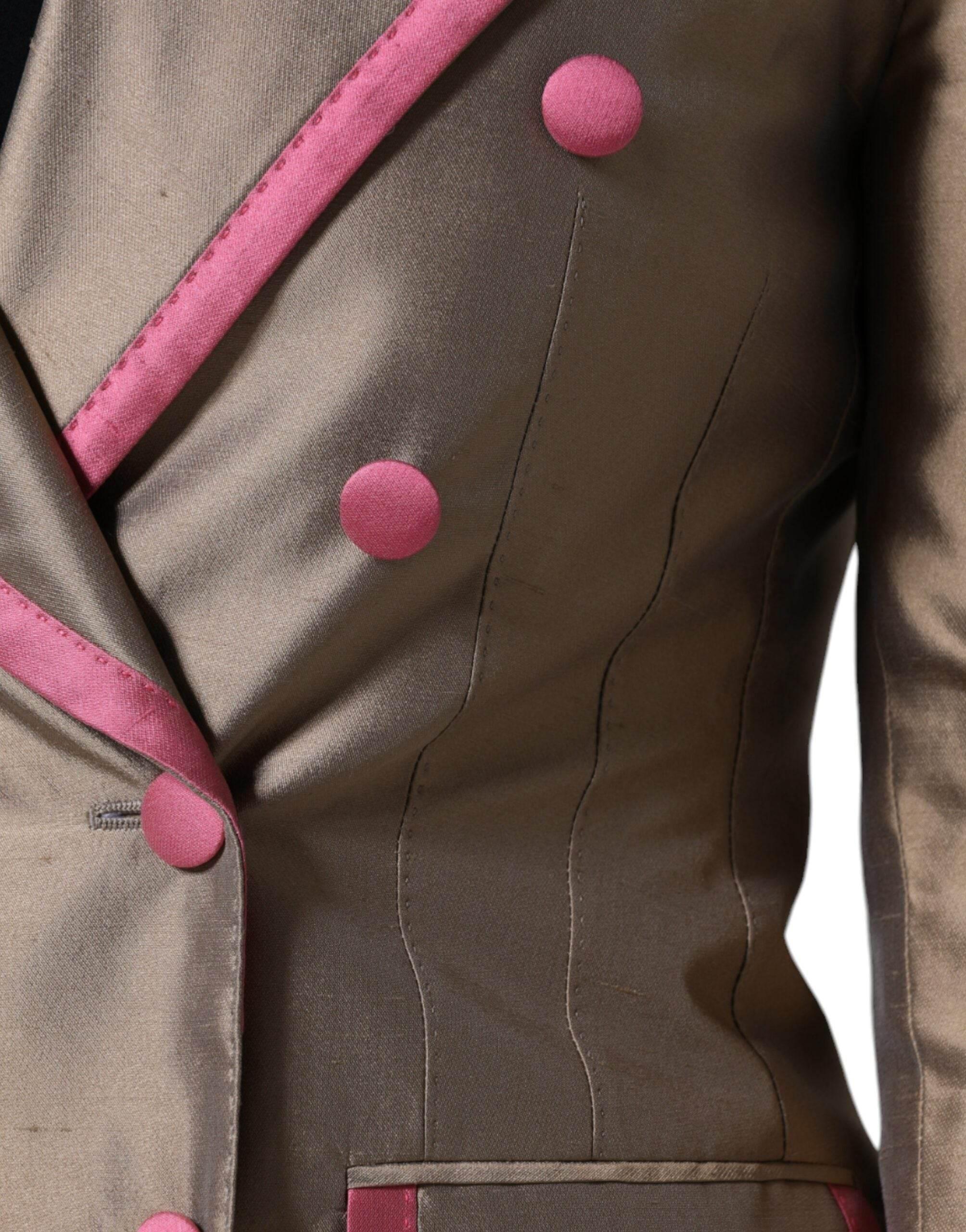 Dolce & Gabbana Metallic Brown Double Breasted Blazer Jacket - Hilstor