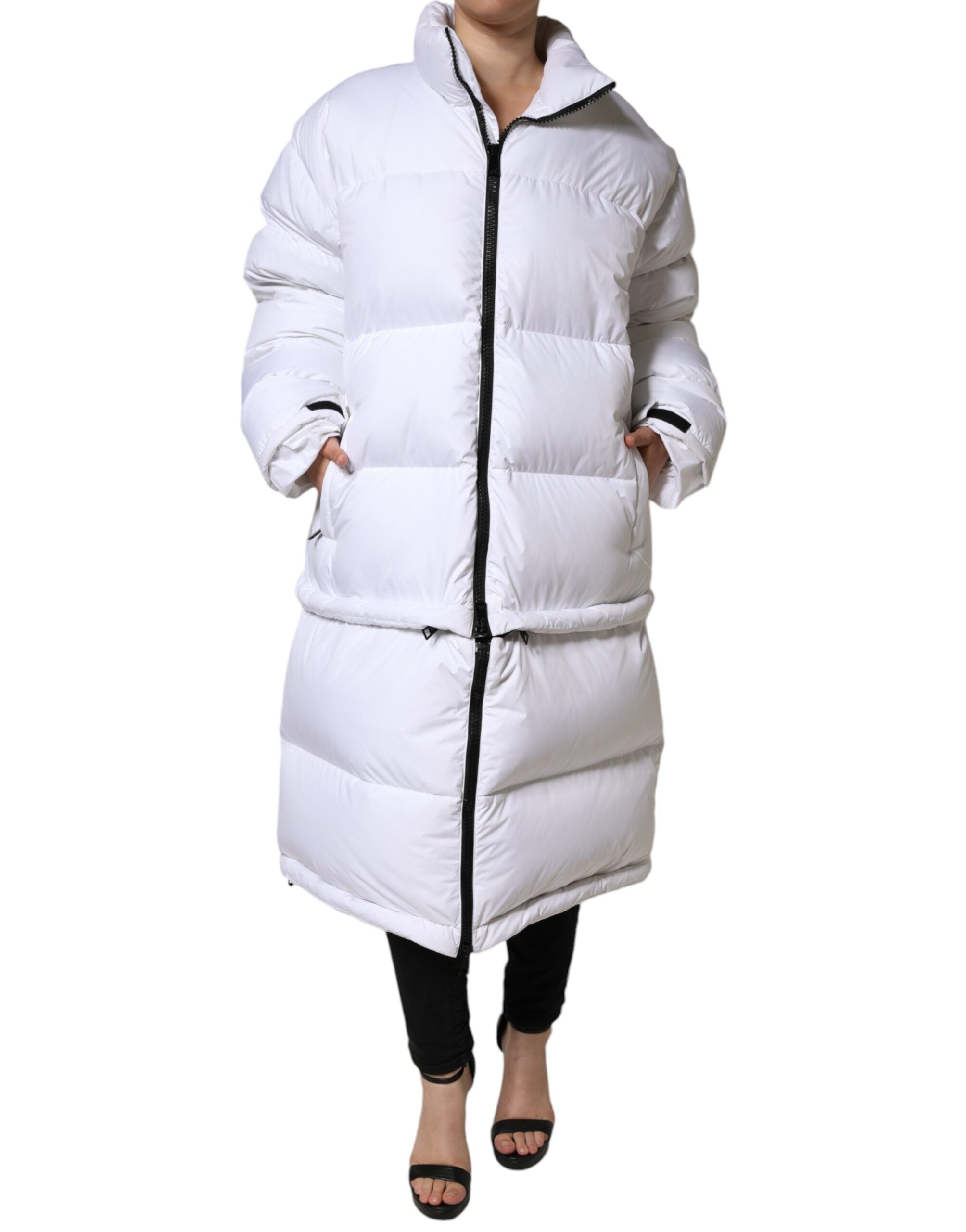 Dolce &amp; Gabbana White Puffer Quiltet jakke med fuld lynlås