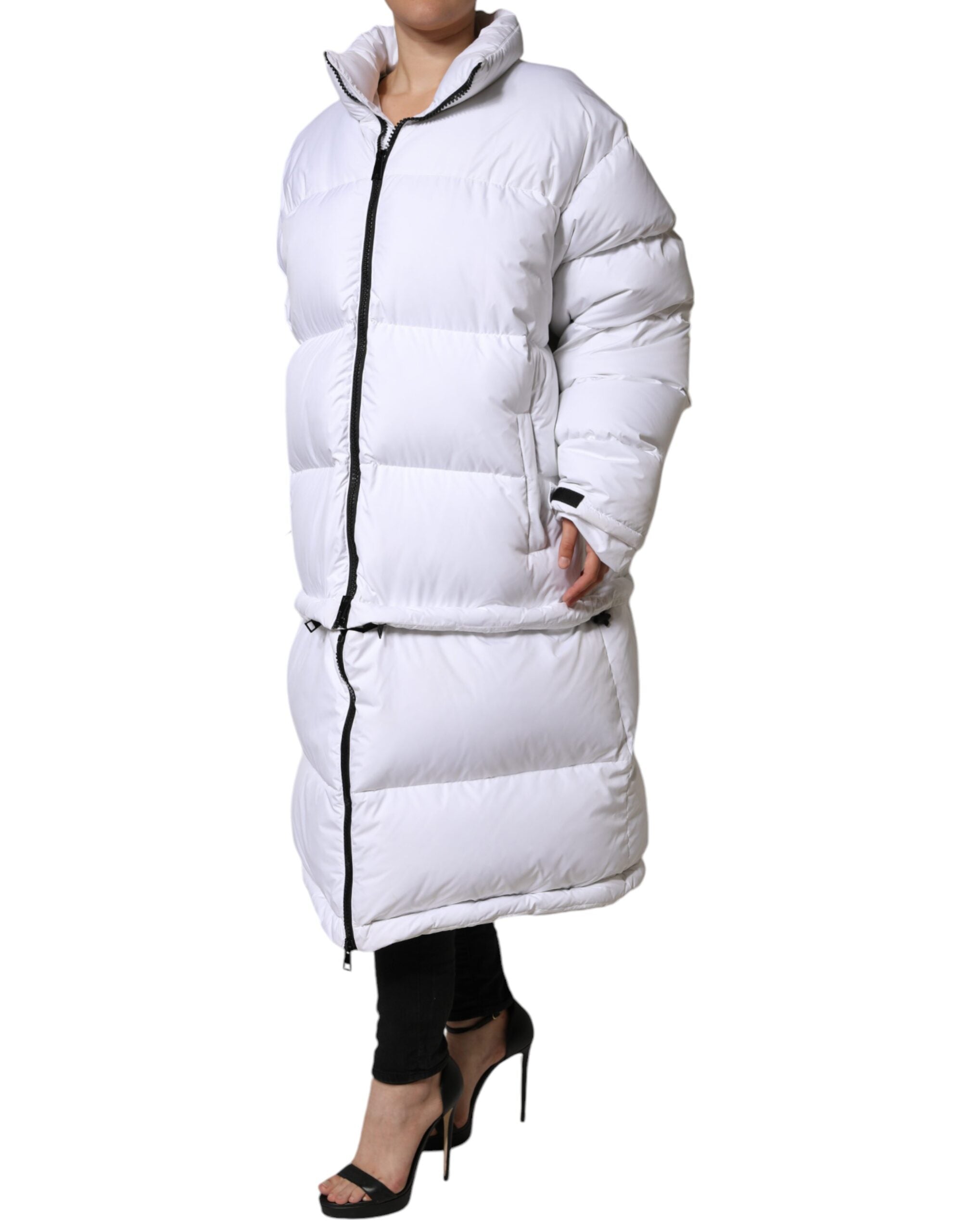 Dolce &amp; Gabbana White Puffer Quiltet jakke med fuld lynlås
