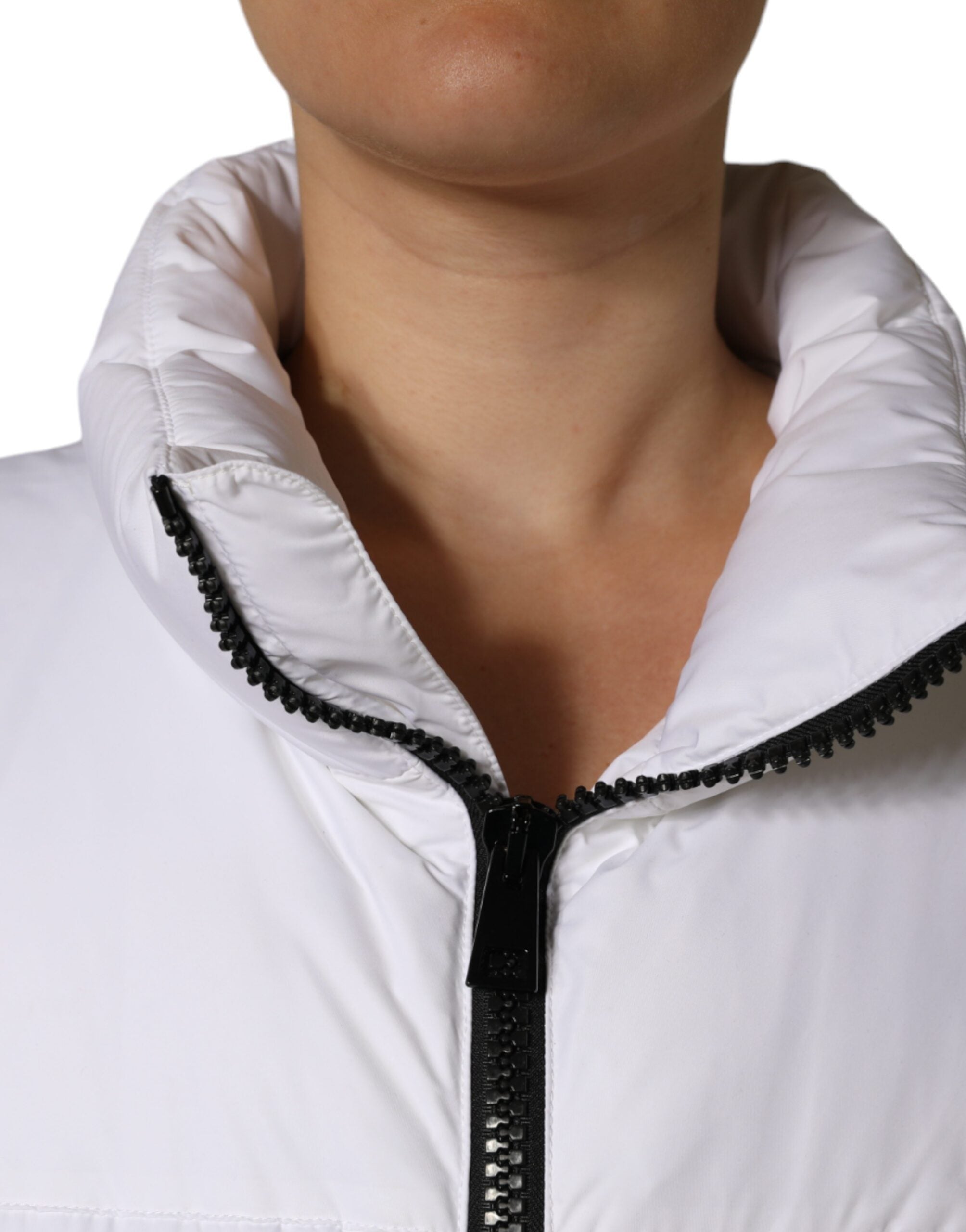 Dolce &amp; Gabbana White Puffer Quiltet jakke med fuld lynlås