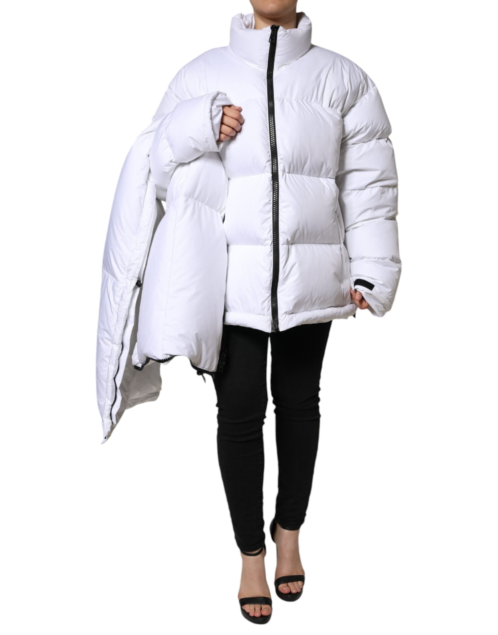 Dolce &amp; Gabbana White Puffer Quiltet jakke med fuld lynlås