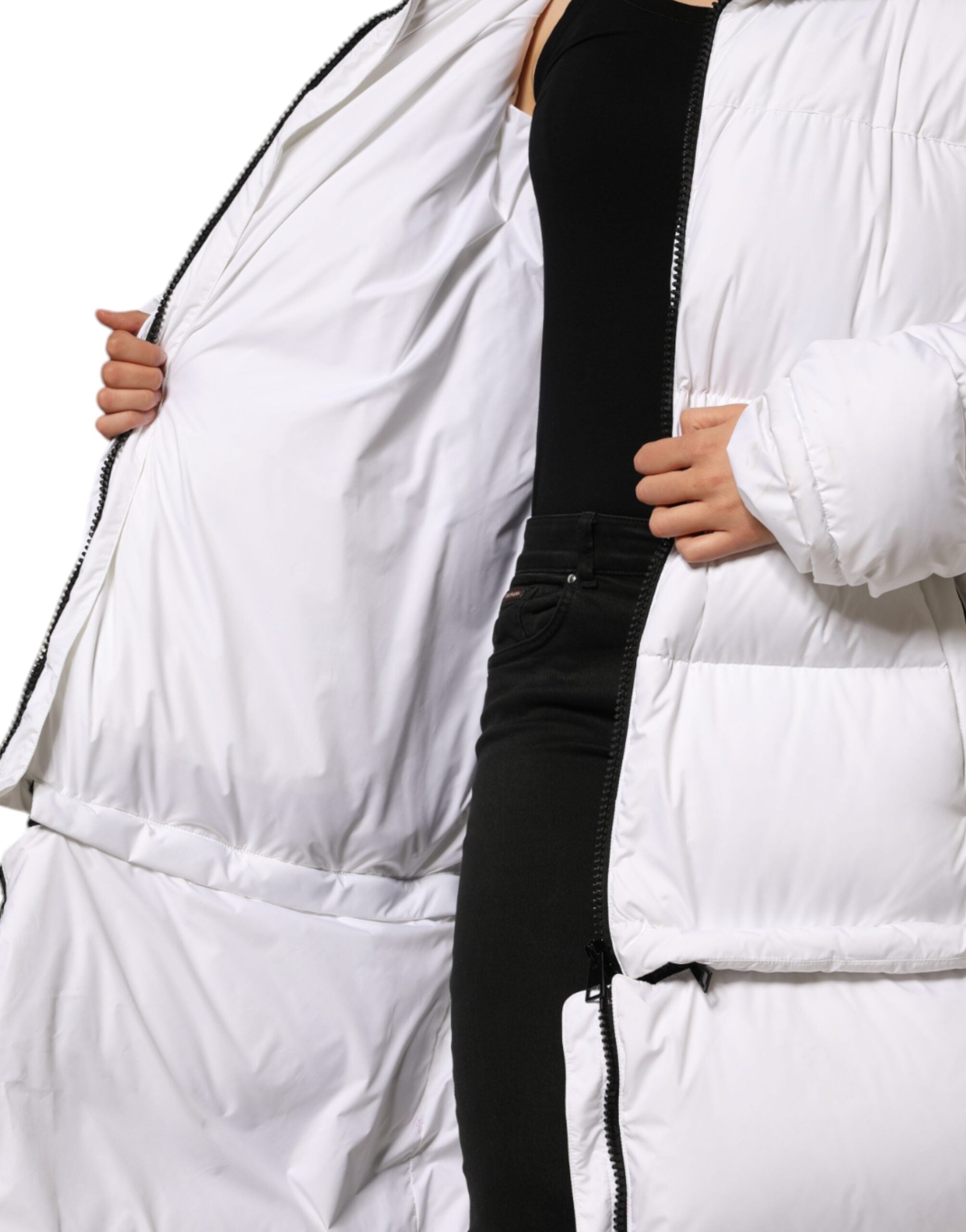Dolce &amp; Gabbana White Puffer Quiltet jakke med fuld lynlås