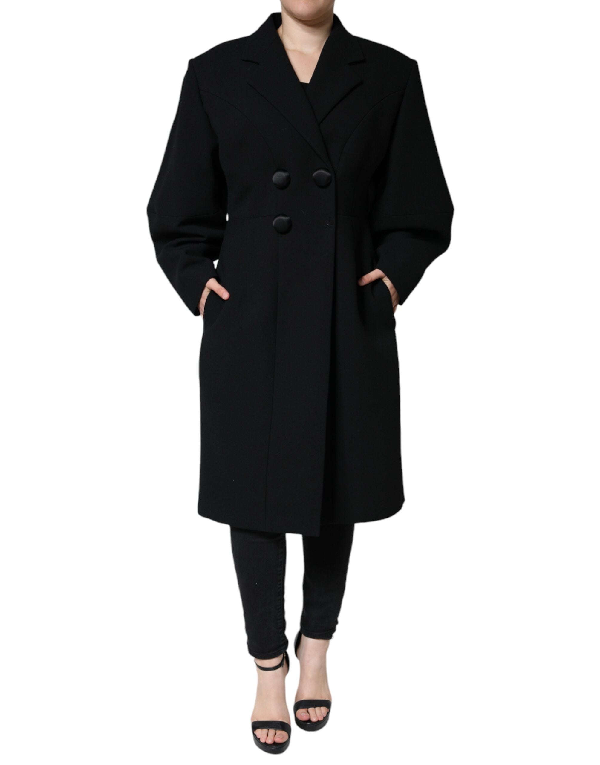 Dolce &amp; Gabbana sort dobbeltradet trenchcoat-jakke
