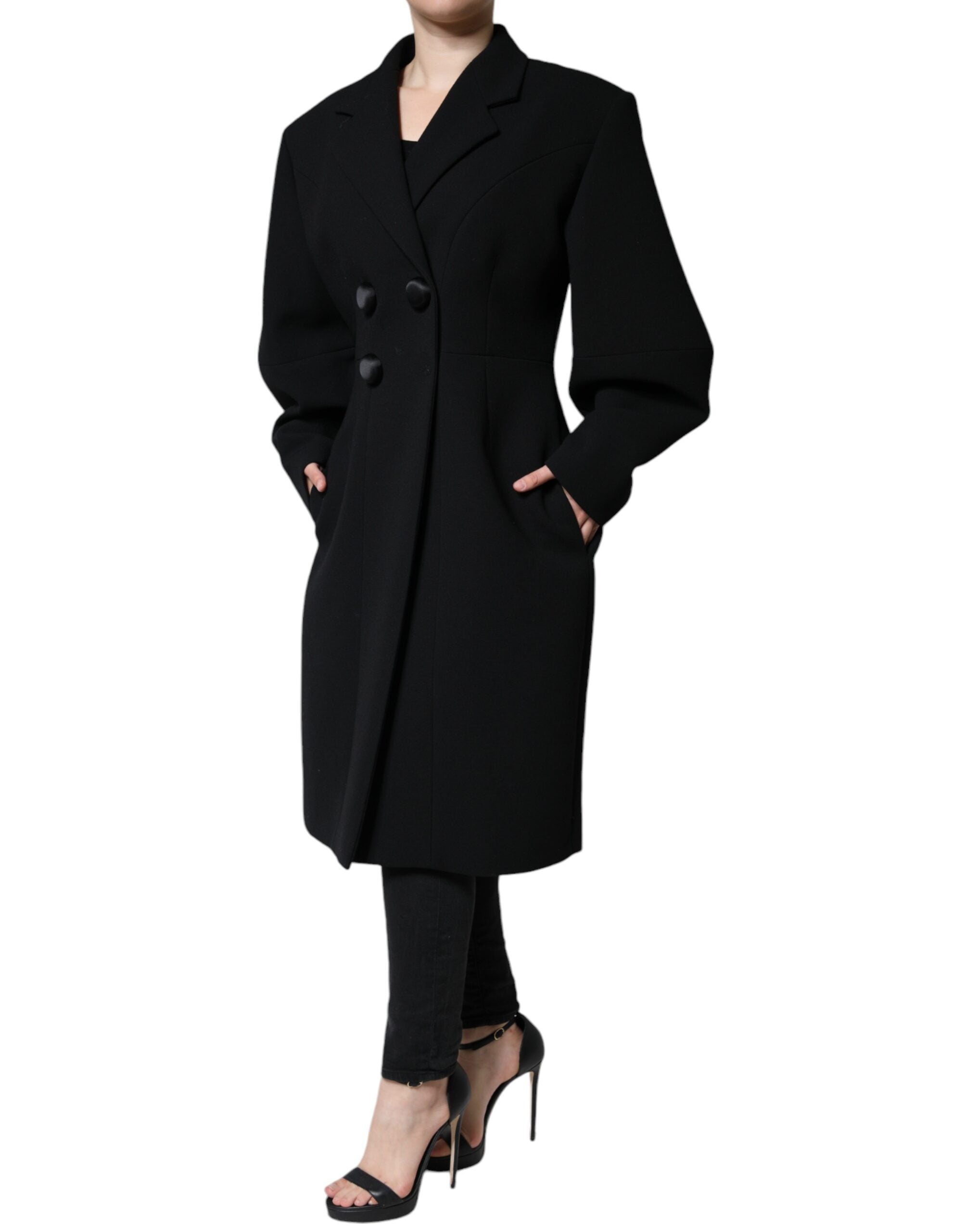 Dolce &amp; Gabbana sort dobbeltradet trenchcoat-jakke